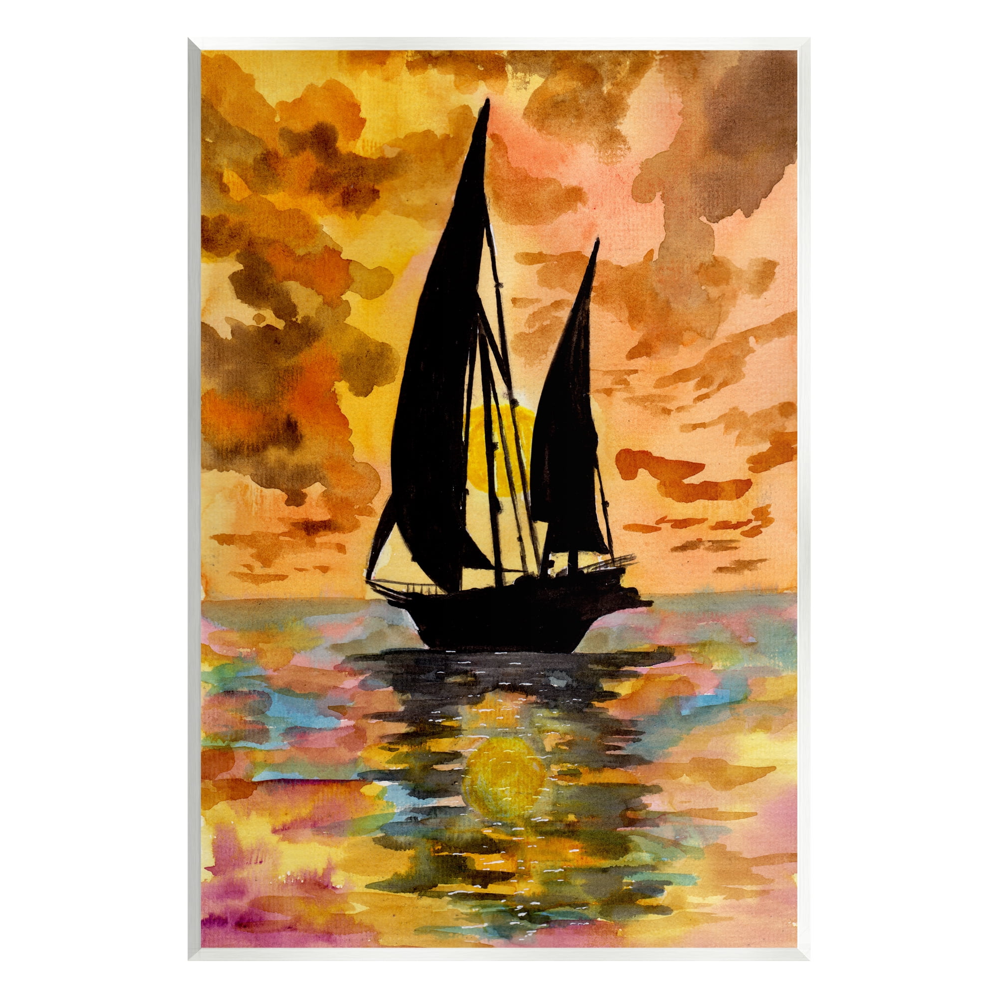 Stupell Industries Sailboat at Sunset Transportation Painting Unframed ...