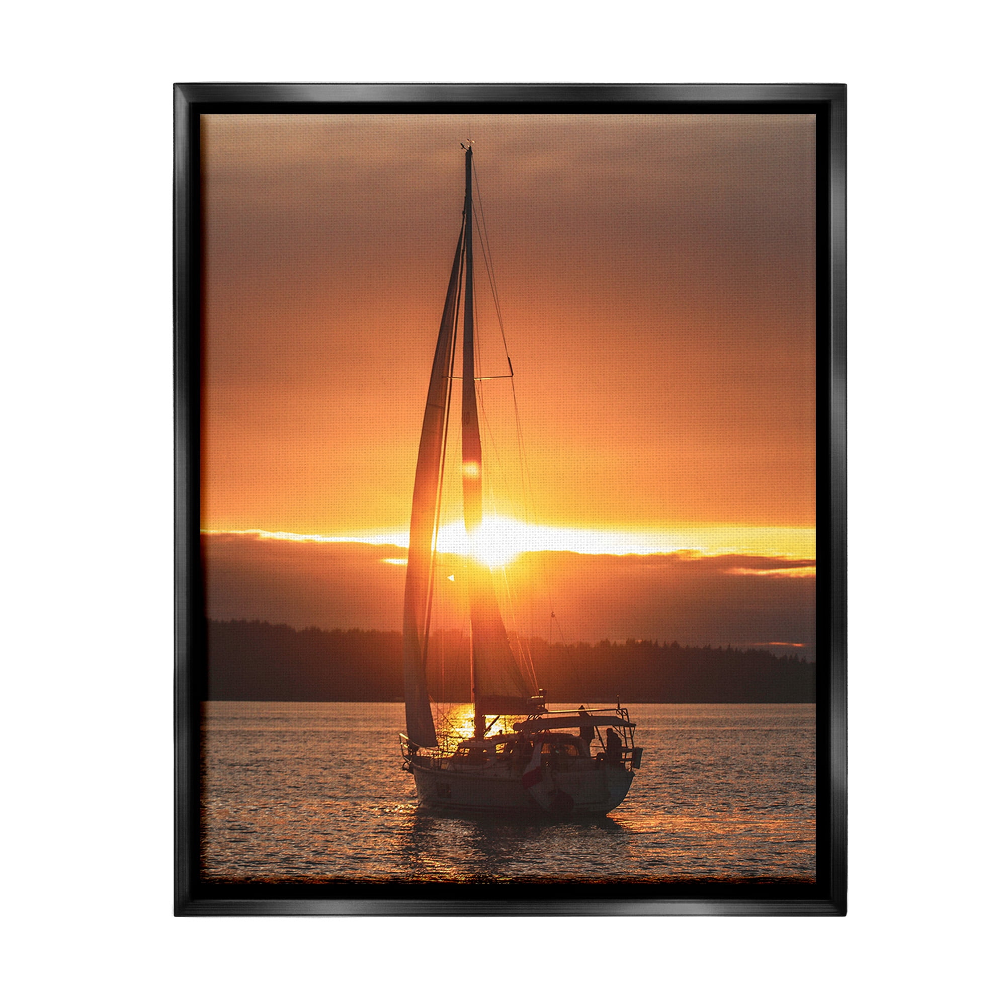 Stupell Industries Sailboat at Sunset Transportation Photography Black Floater Framed Canvas Art Print Wall Art, 17 x 21