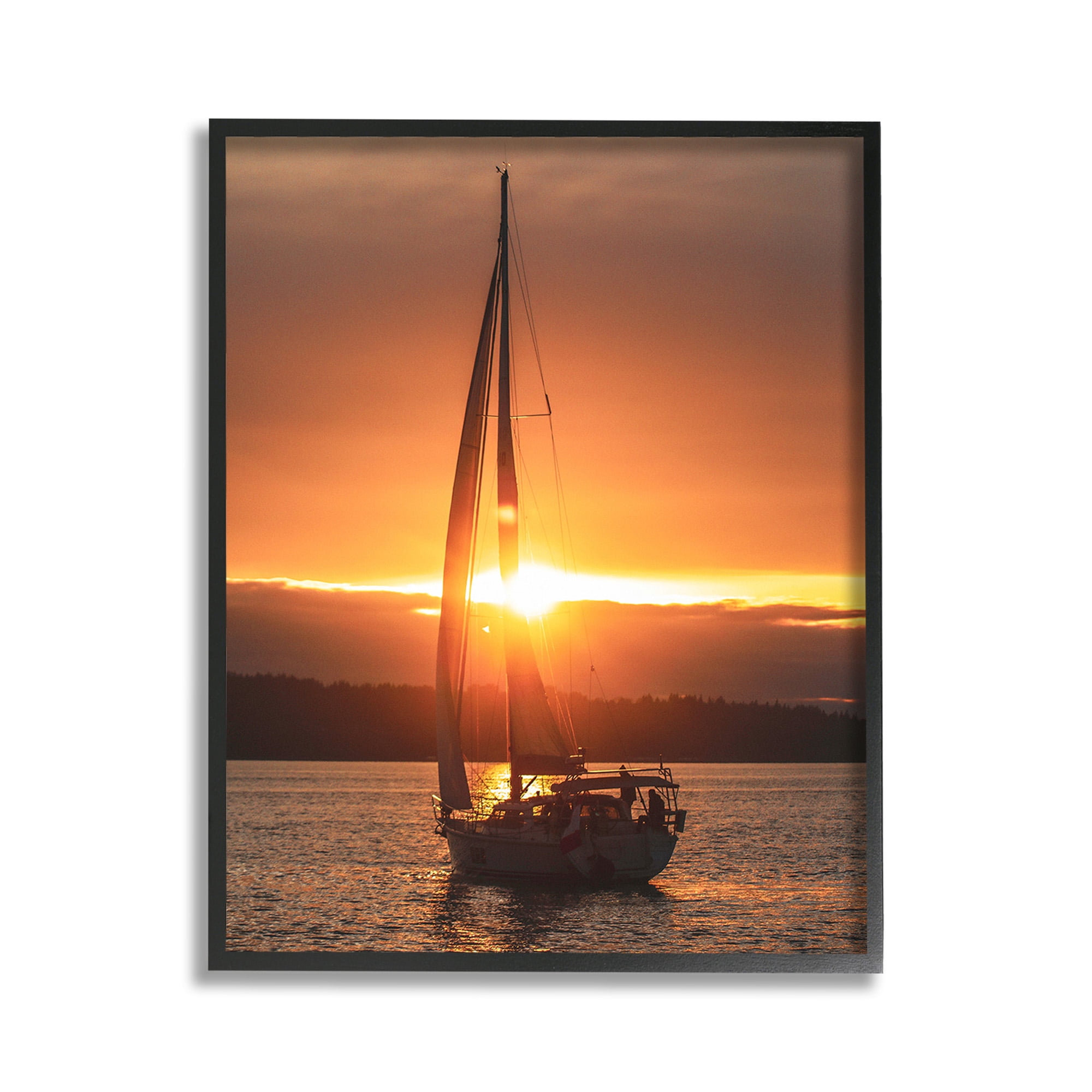 Stupell Industries Sailboat at Sunset Transportation Photography Black Framed Art Print Wall Art, 11 x 14