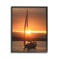 Stupell Industries Sailboat at Sunset Transportation Photography Black Framed Art Print Wall Art, 11 x 14