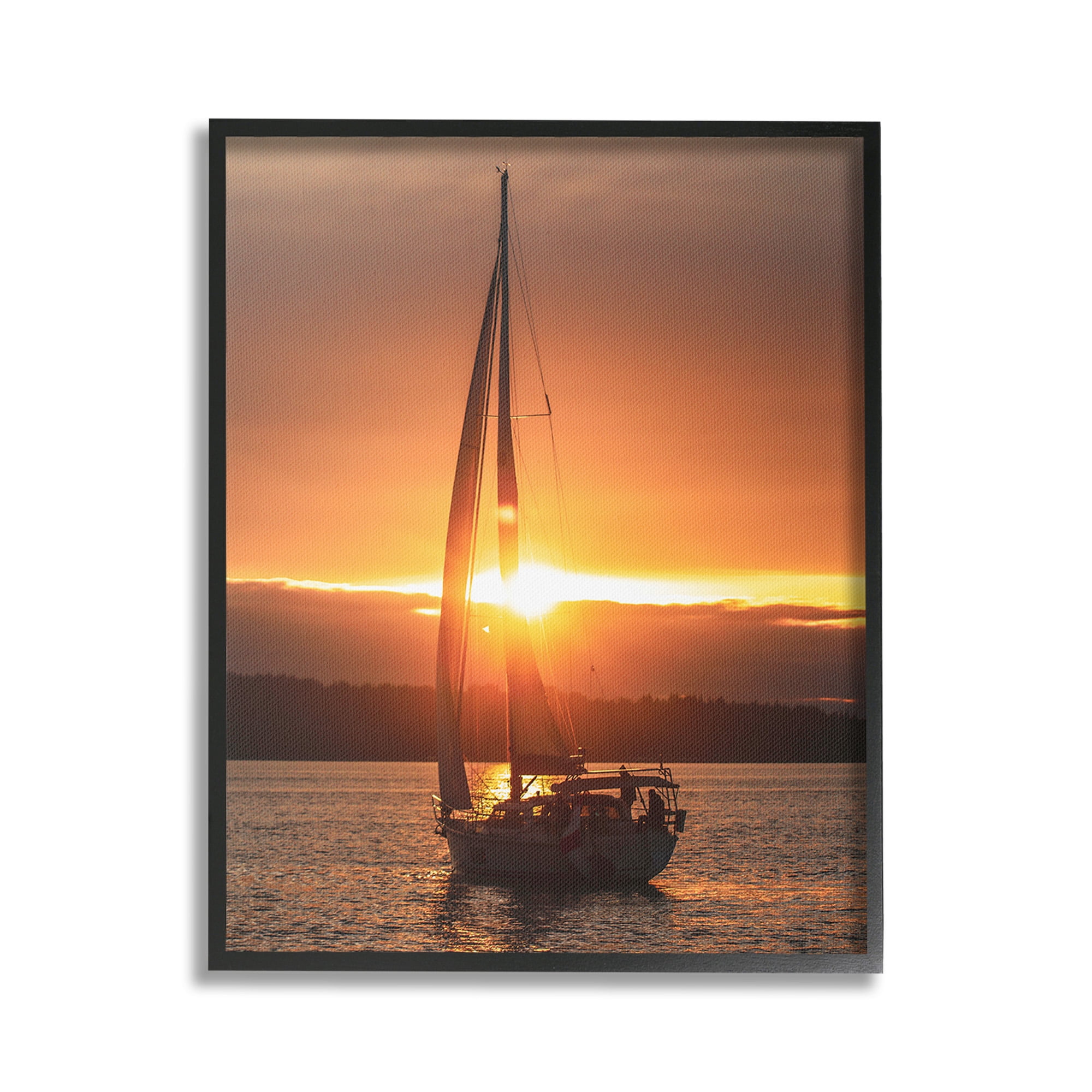Stupell Industries Sailboat at Sunset Transportation Photography Black Framed Art Print Wall Art, 16 x 20