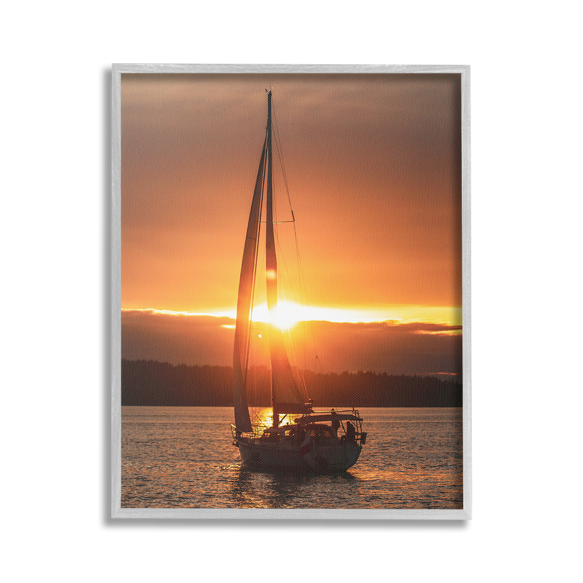 Stupell Industries Sailboat at Sunset Transportation Photography Gray Framed Art Print Wall Art, 24 x 30