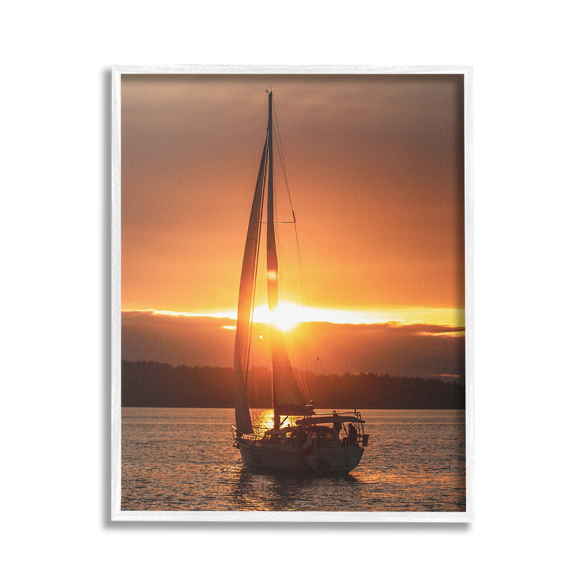 Stupell Industries Sailboat at Sunset Transportation Photography White Framed Art Print Wall Art, 16 x 20