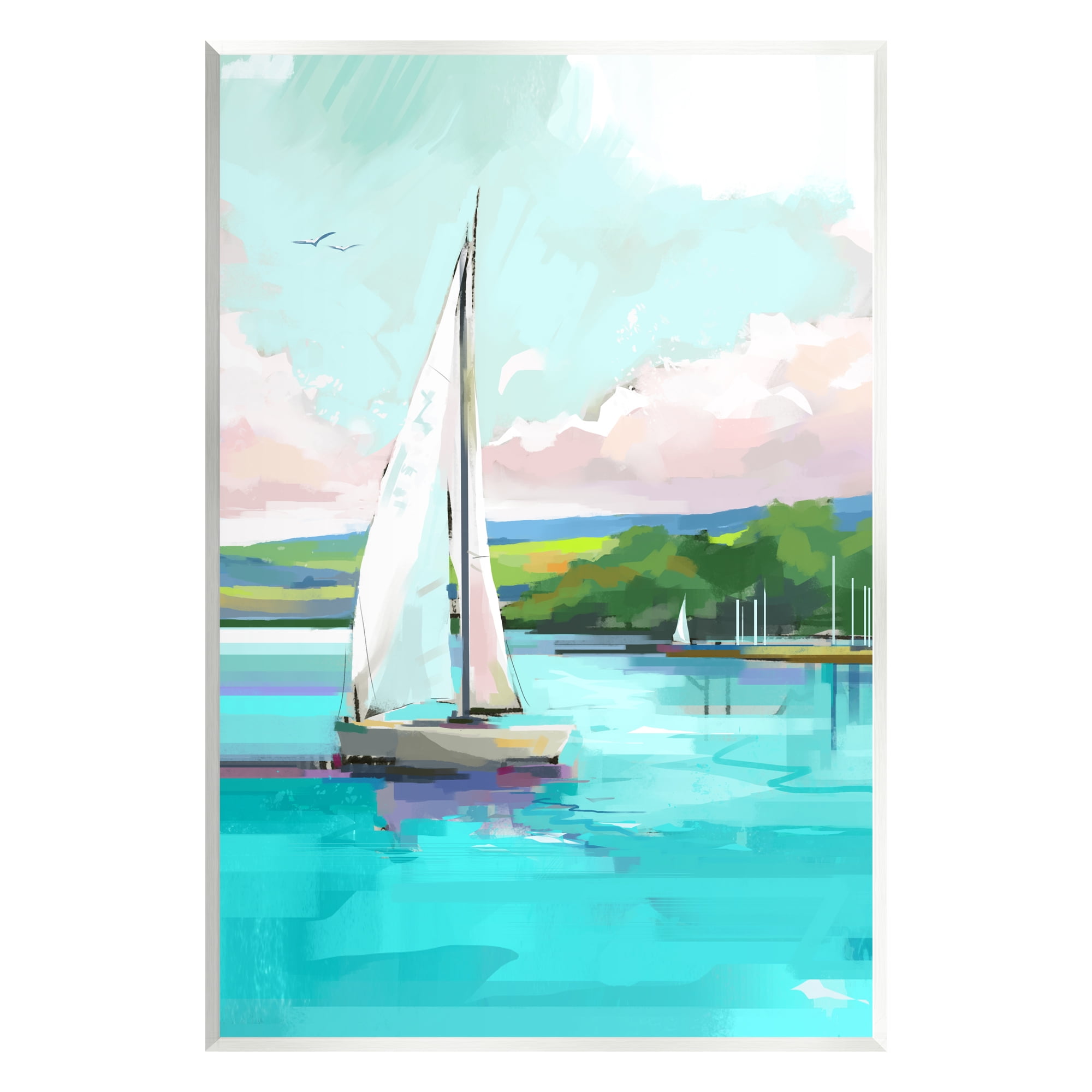 Stupell Industries Sailboat in Coastal Marina Transportation Painting Unframed Art Print Wall Art, 13 x 19