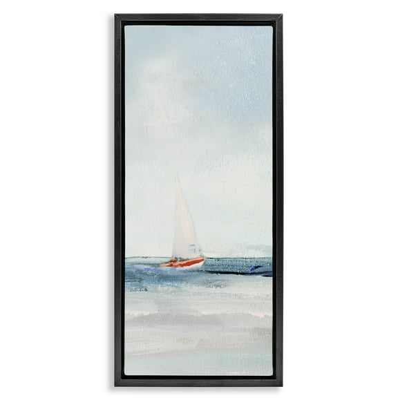 Stupell Industries Sailboat in Distance Nautical & Beach Painting Black Floater Framed Canvas Art Print Wall Art, 11 x 25