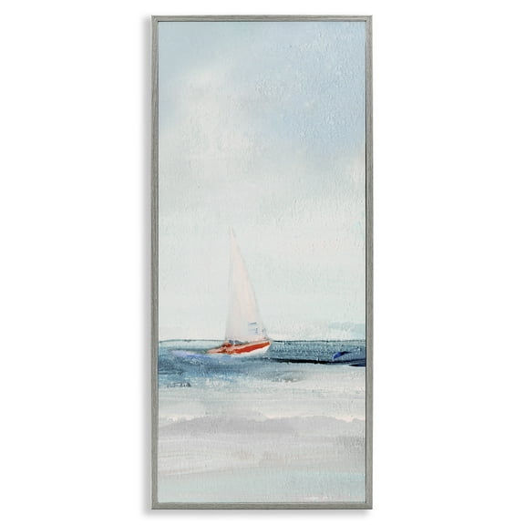 Stupell Industries Sailboat in Distance Nautical & Beach Painting Gray Framed Art Print Wall Art, 10 x 24