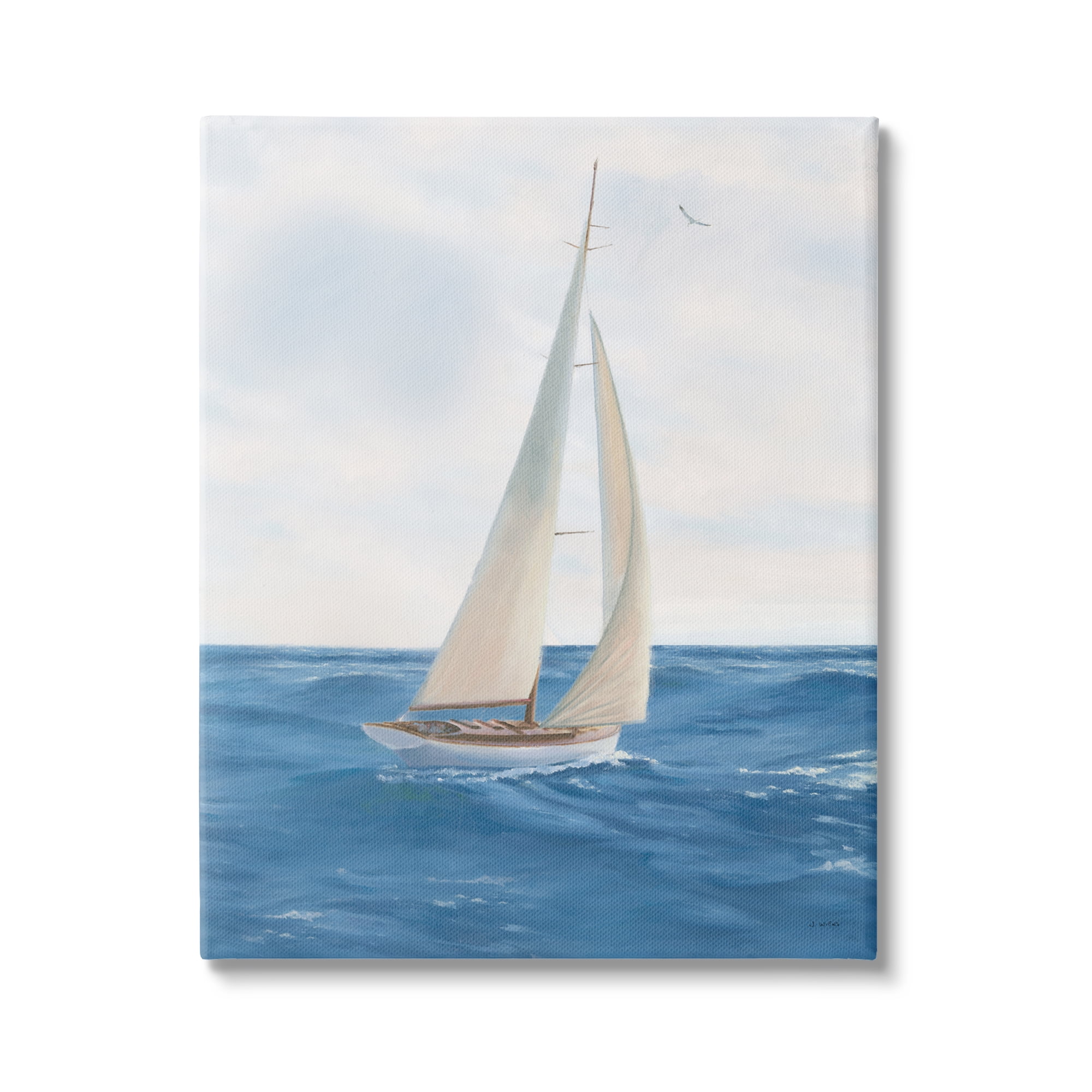 Stupell Industries Sailboat in Ocean Waves Transportation Painting Gallery Wrapped Canvas Print Wall Art, 24 x 30