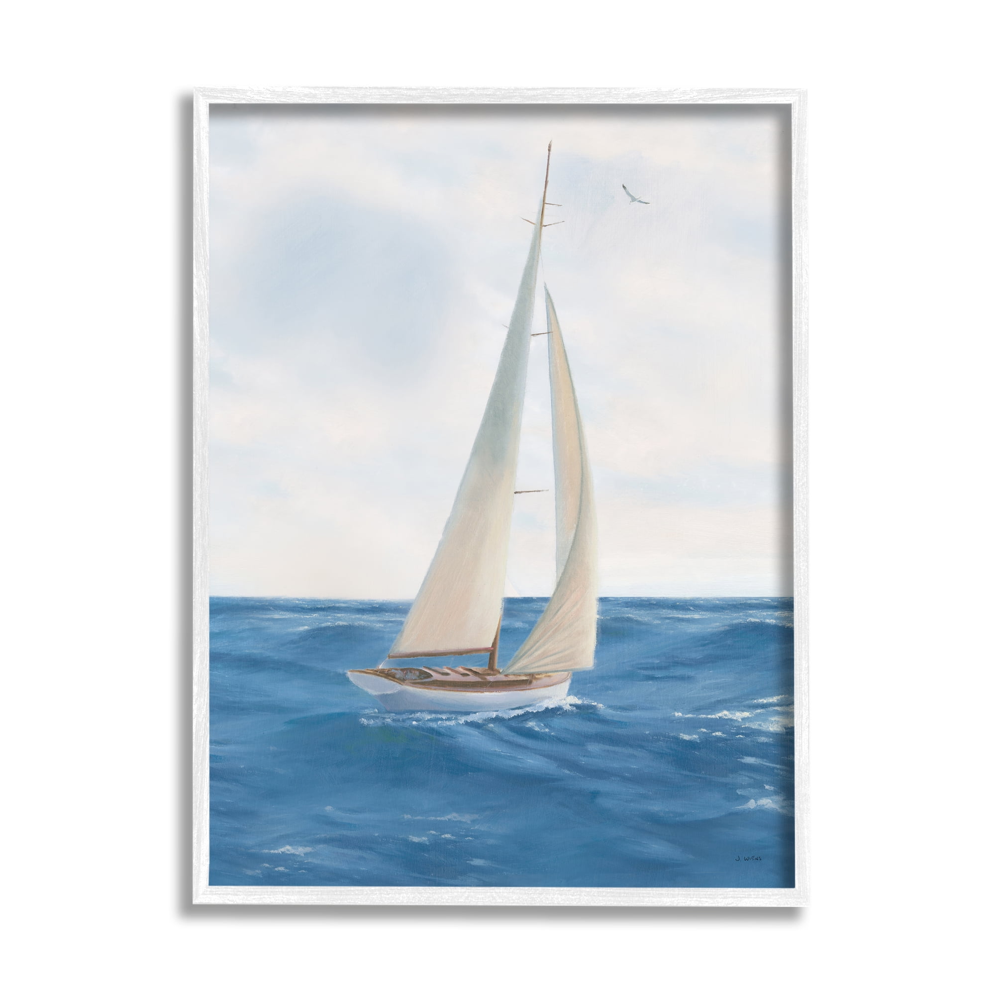 Stupell Industries Sailboat in Ocean Waves Transportation Painting White Framed Art Print Wall Art, 11 x 14