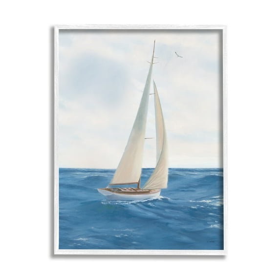 Stupell Industries Sailboat in Ocean Waves Transportation Painting White Framed Art Print Wall Art, 16 x 20