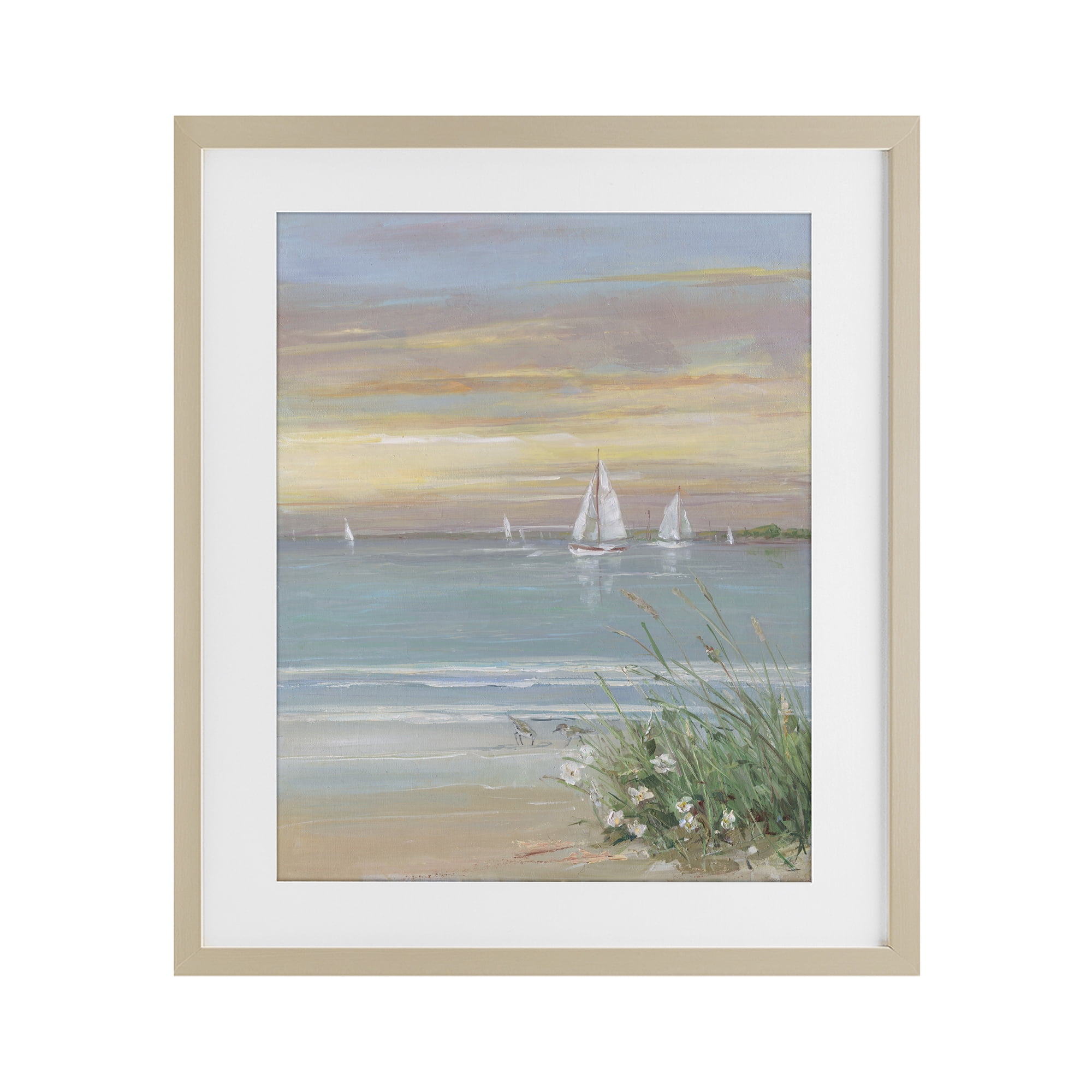 Stupell Industries Sailboats Beyond Sandy Shore Birch Framed Print Under Glass, design by Sally Swatland