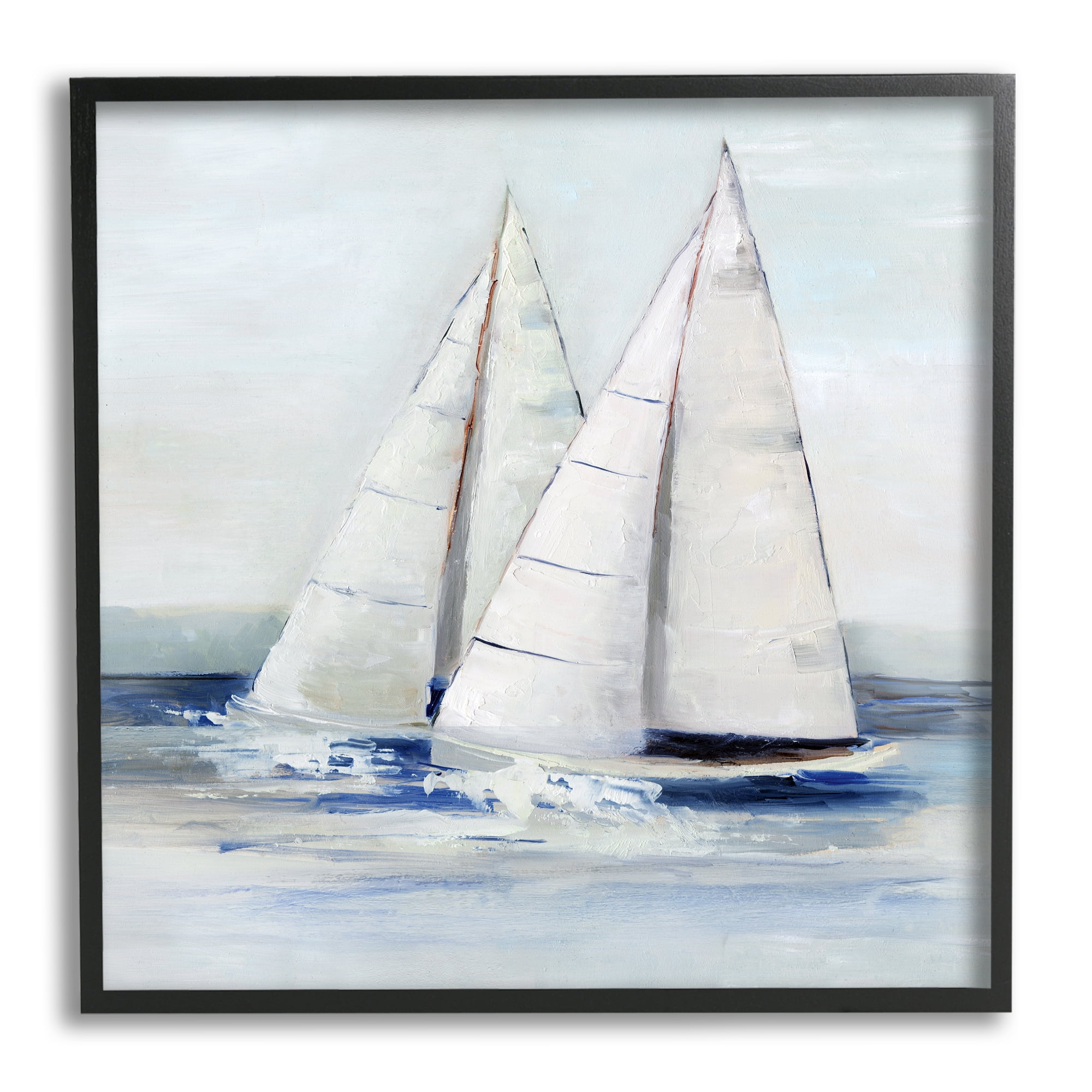 Stupell Industries Sailboats Coastal Waves Splashing Coastal Painting Black Framed Art Print Wall Art