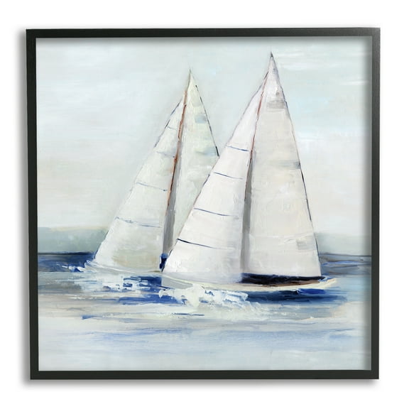 Stupell Industries Sailboats Coastal Waves Splashing Coastal Painting Black Framed Art Print Wall Art