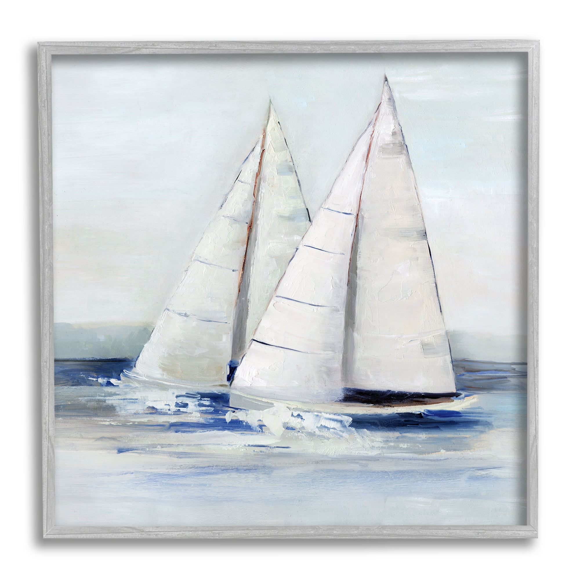 Stupell Industries Sailboats Coastal Waves Splashing Coastal Painting Gray Framed Art Print Wall Art