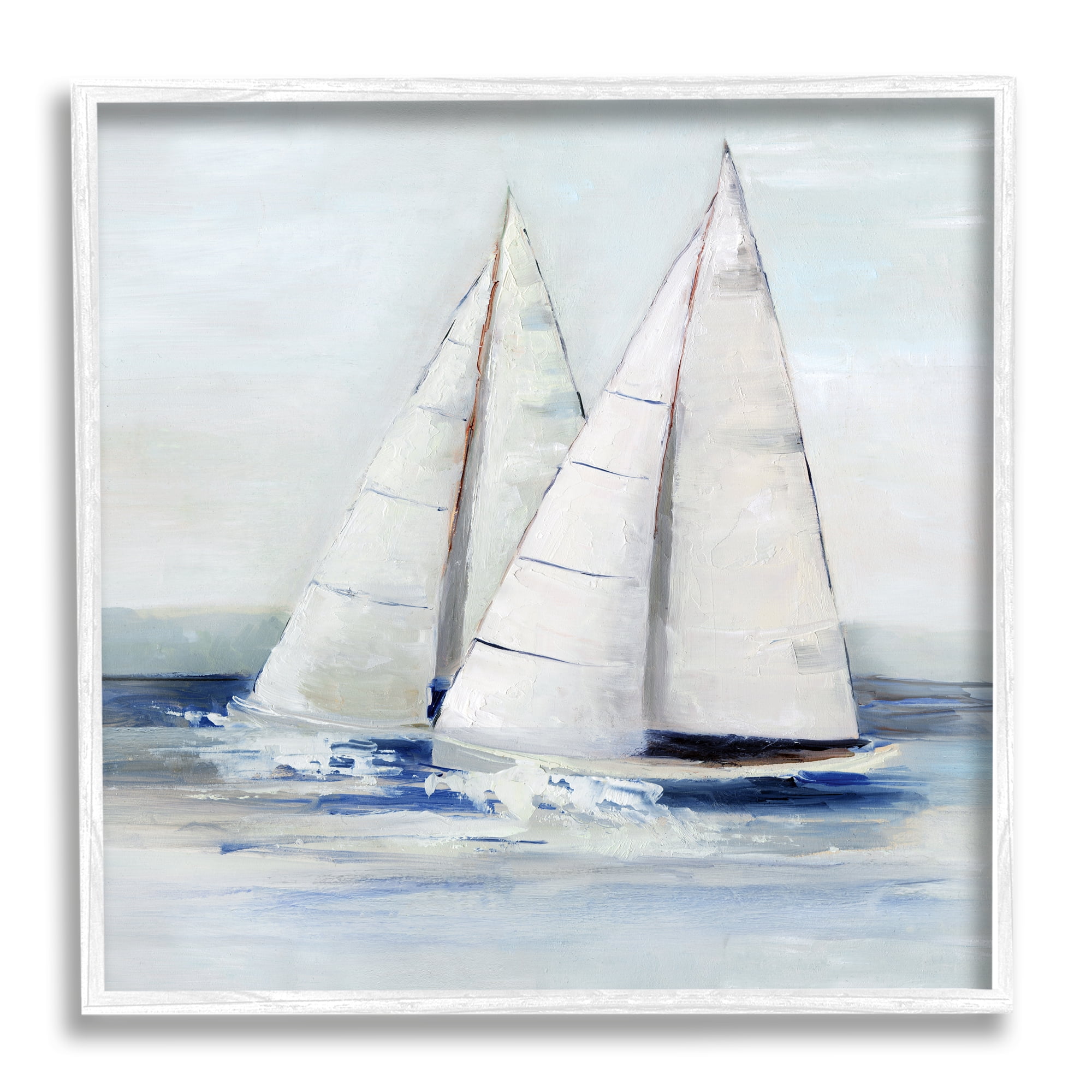 Stupell Industries Sailboats Coastal Waves Splashing Coastal Painting White Framed Art Print Wall Art