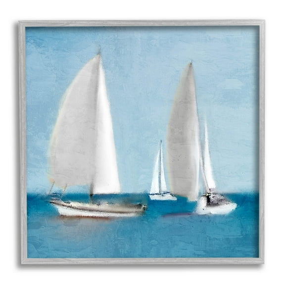 Stupell Industries Sailboats Drifting Nautical Ocean Scene Graphic Art Gray Framed Art Print Wall Art, Design by Kim Allen
