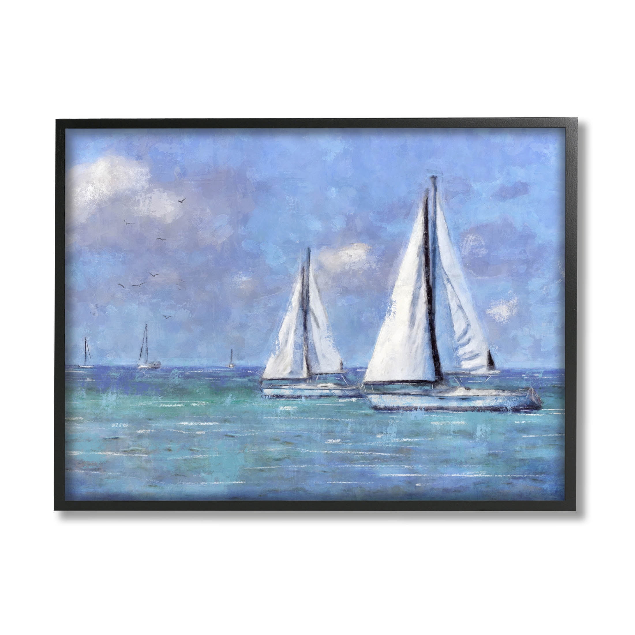 Stupell Industries Sailboats Drifting Vivid Blue Sky Painting Black Framed Art Print Wall Art, Design by Nina Blue