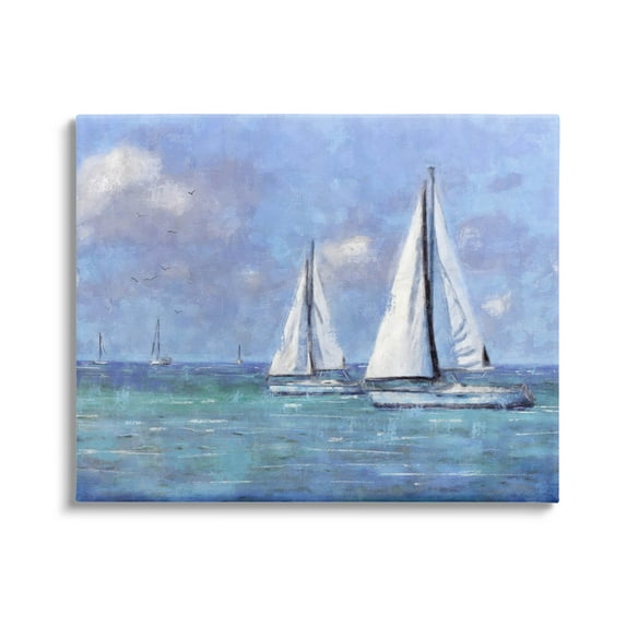 Stupell Industries Sailboats Drifting Vivid Blue Sky Painting Gallery Wrapped Canvas Print Wall Art, Design by Nina Blue