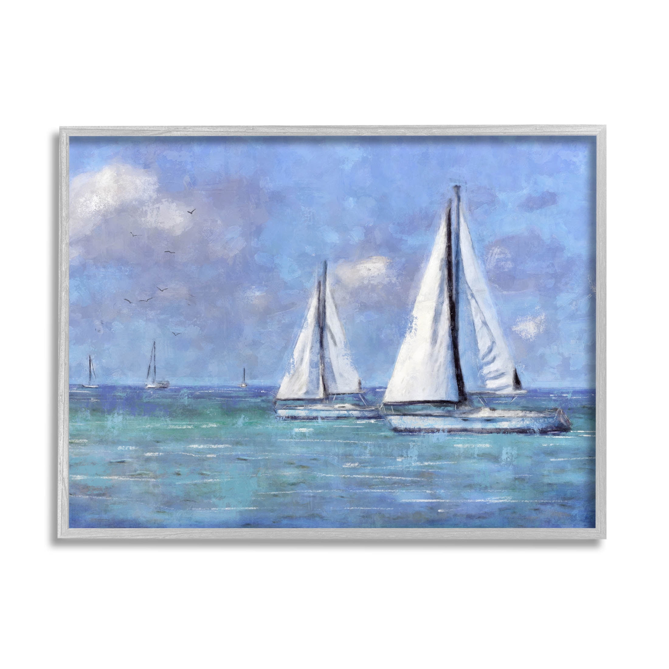 Stupell Industries Sailboats Drifting Vivid Blue Sky Painting Gray Framed Art Print Wall Art, Design by Nina Blue