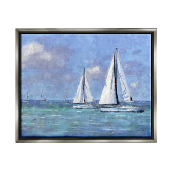 Stupell Industries Sailboats Drifting Vivid Blue Sky Painting Luster Gray Floating Framed Canvas Print Wall Art, Design by Nina Blue