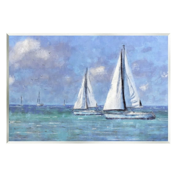 Stupell Industries Sailboats Drifting Vivid Blue Sky Painting Unframed Art Print Wall Art, Design by Nina Blue