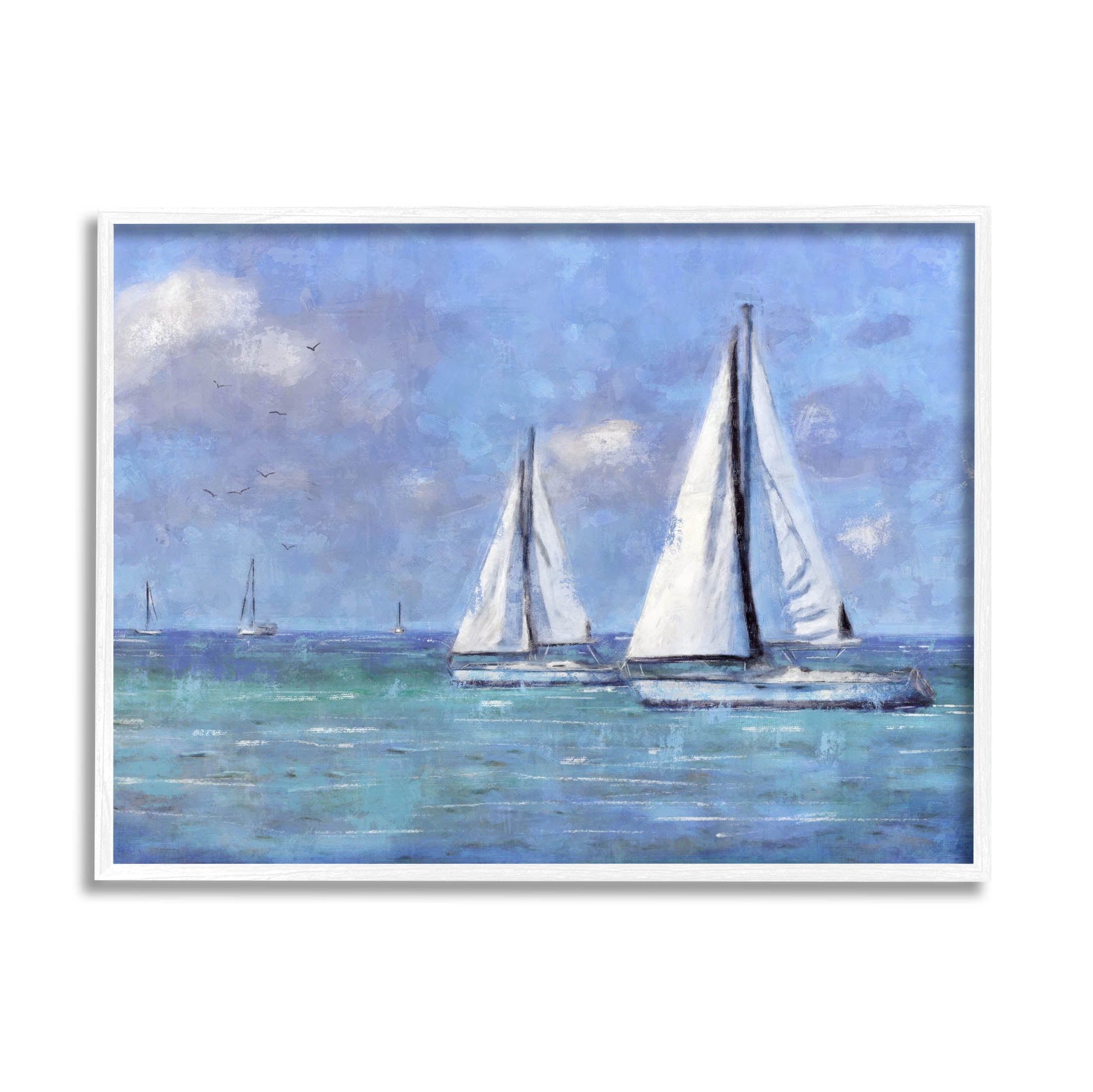 Stupell Industries Sailboats Drifting Vivid Blue Sky Painting White Framed Art Print Wall Art, Design by Nina Blue