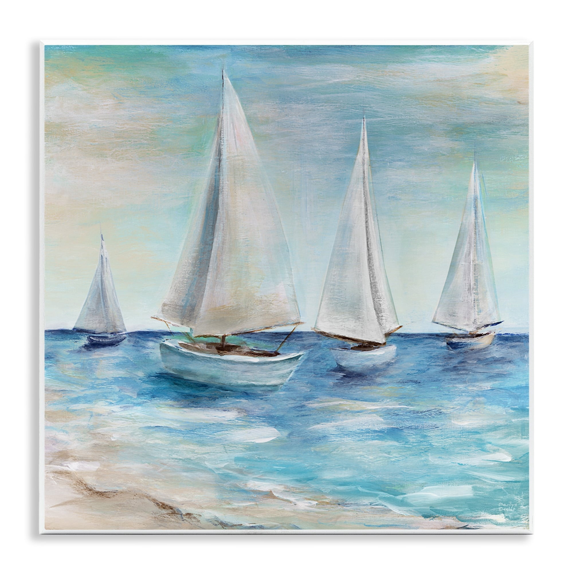 Stupell Industries Sailboats Floating Peacefully Daytime Beach Shoreline Painting Painting Unframed Art Print Wall Art, Design by Marilyn Dunlap