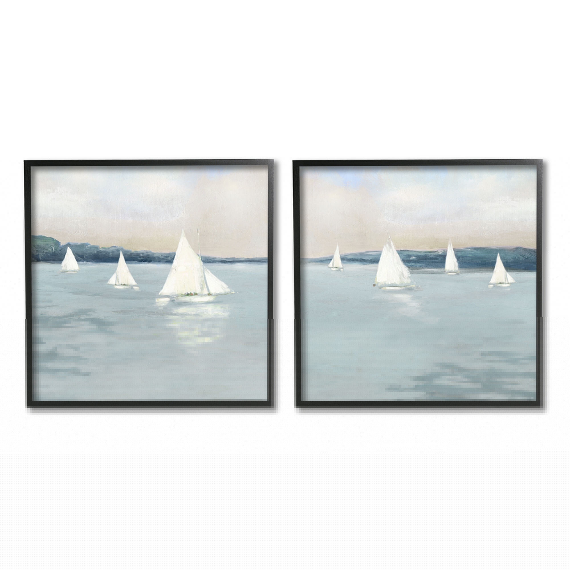 Stupell Industries Sailboats Grey Nautical Ocean View Coastal Painting Black Framed Art Print Wall Art, Set of 2