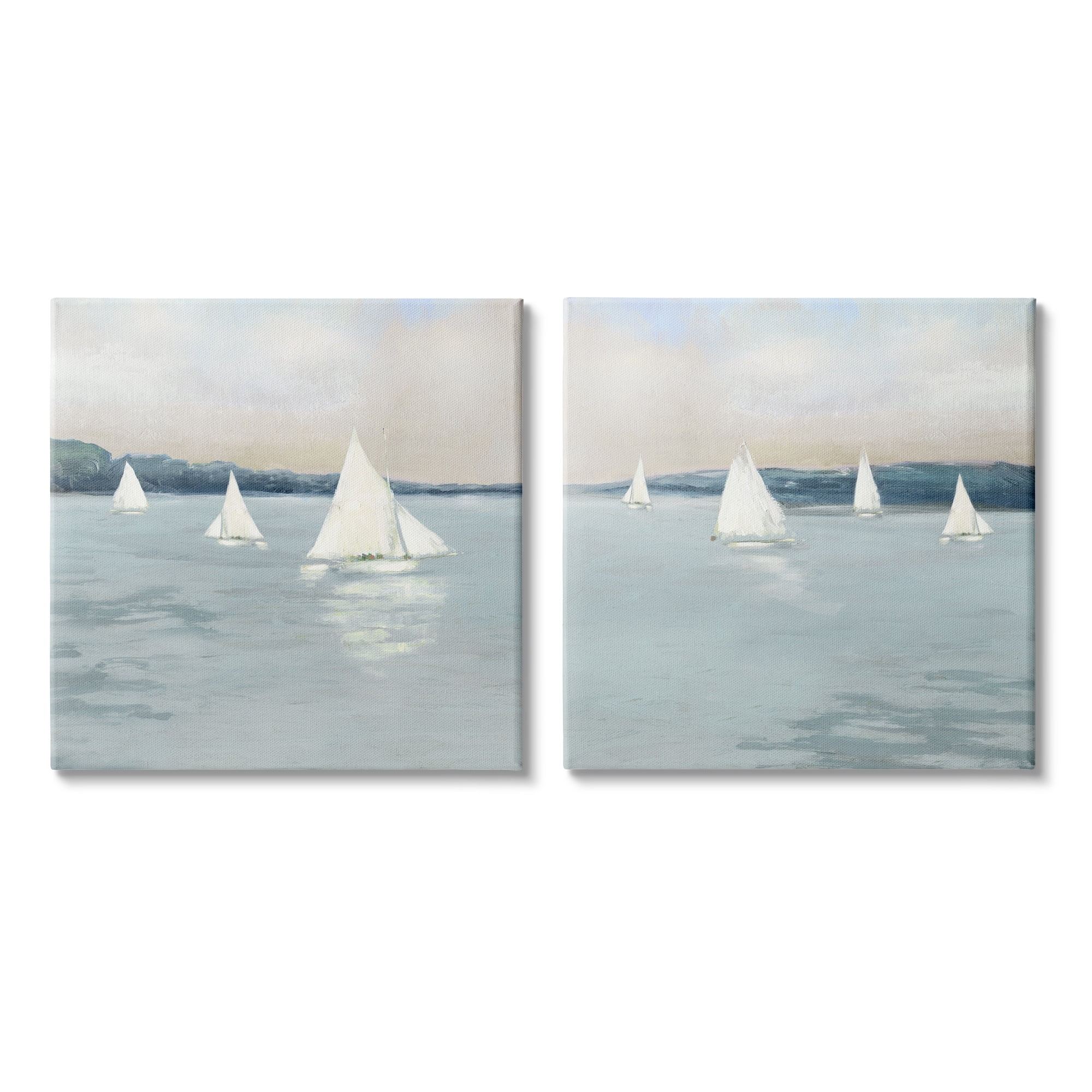Stupell Industries Sailboats Grey Nautical Ocean View Coastal Painting Gallery Wrapped Canvas Print Wall Art, Set of 2