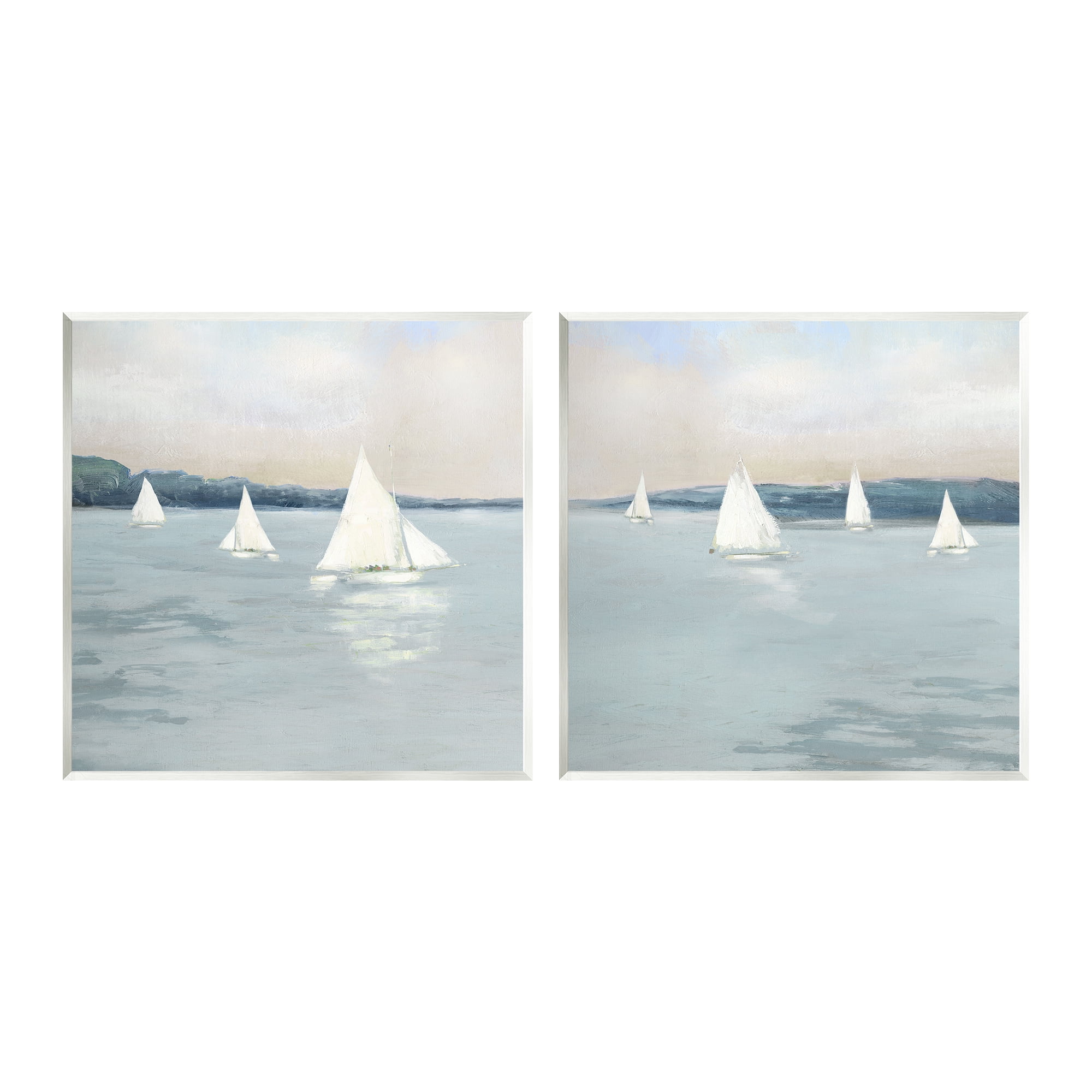 Stupell Industries Sailboats Grey Nautical Ocean View Coastal Painting Unframed Art Print Wall Art, Set of 2