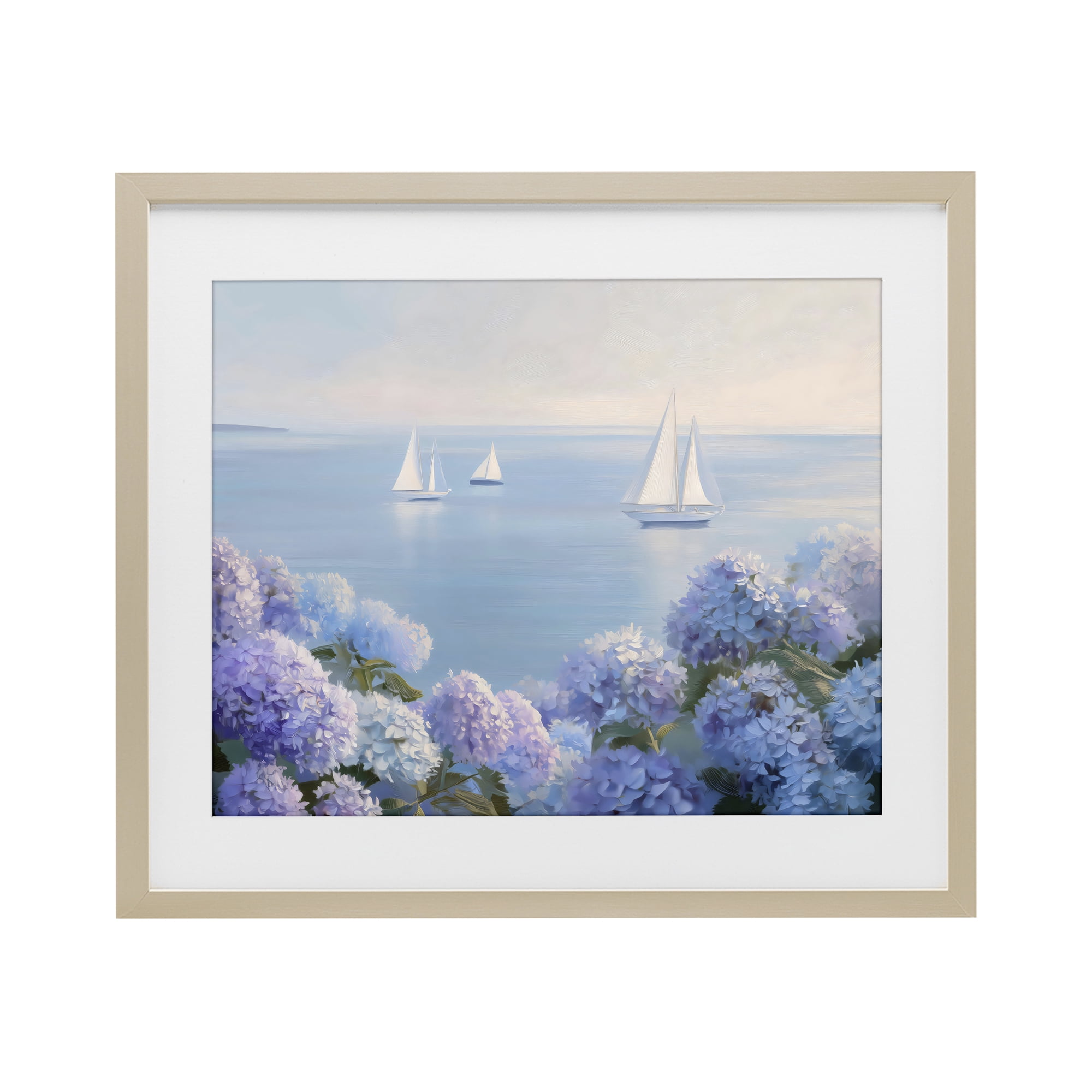 Stupell Industries Sailboats & Hydrangeas at Sea Birch Framed Print Under Glass, design by LSR Design Studio