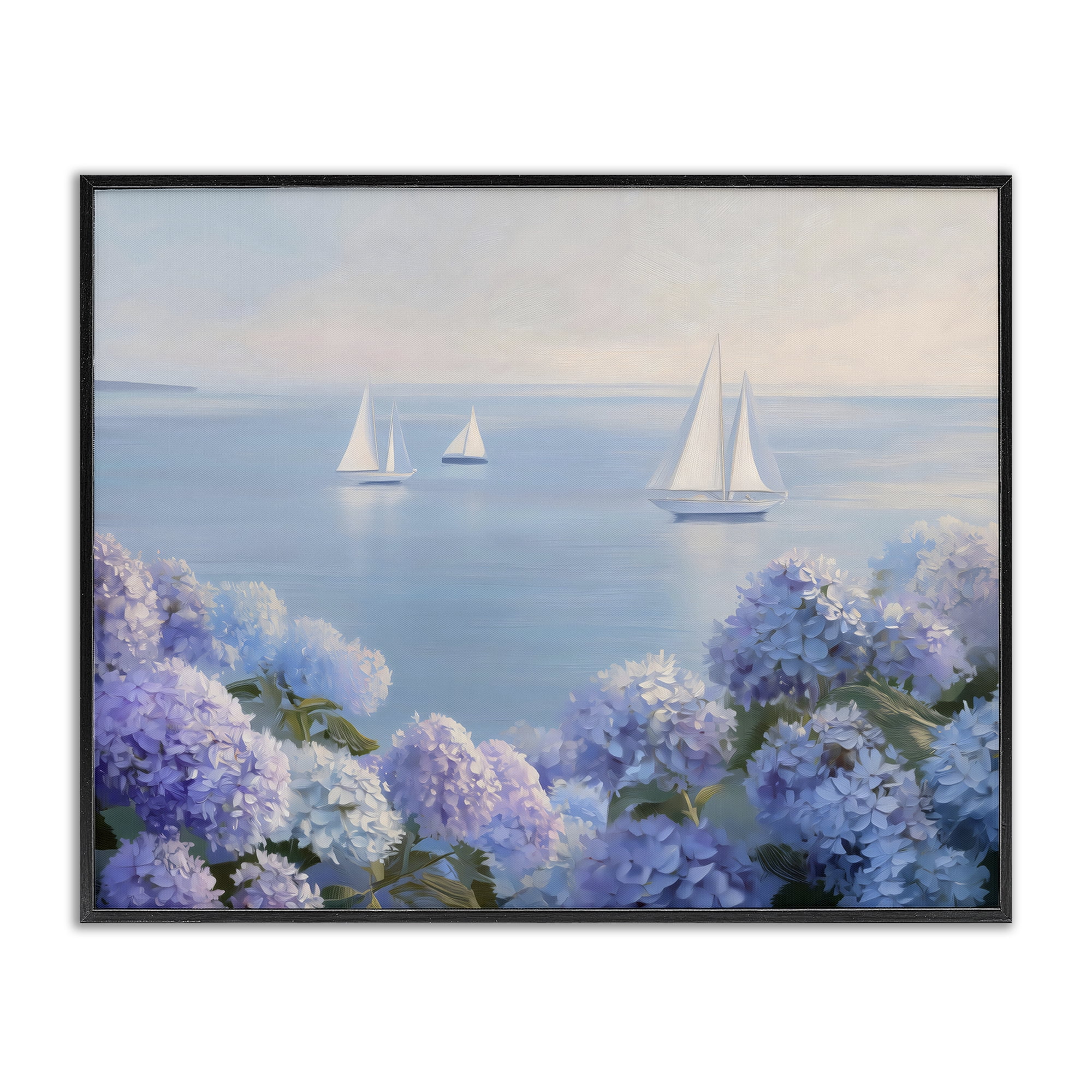 Stupell Industries Sailboats & Hydrangeas at Sea Black Framed Giclee Art, design by LSR Design Studio