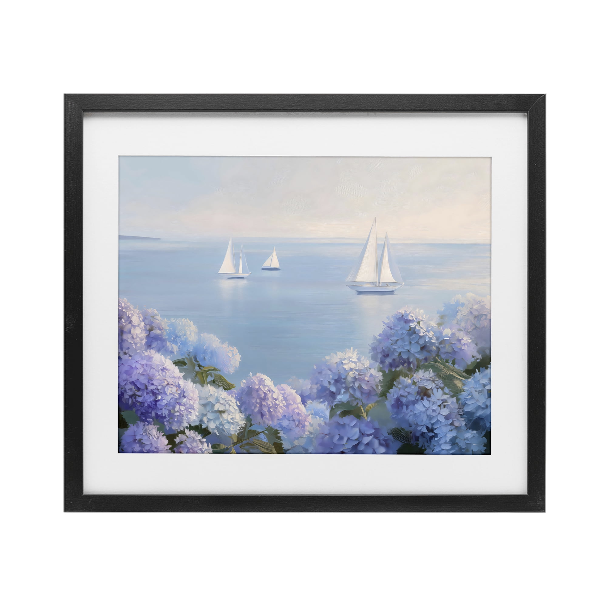 Stupell Industries Sailboats & Hydrangeas at Sea Black Framed Print Under Glass, design by LSR Design Studio
