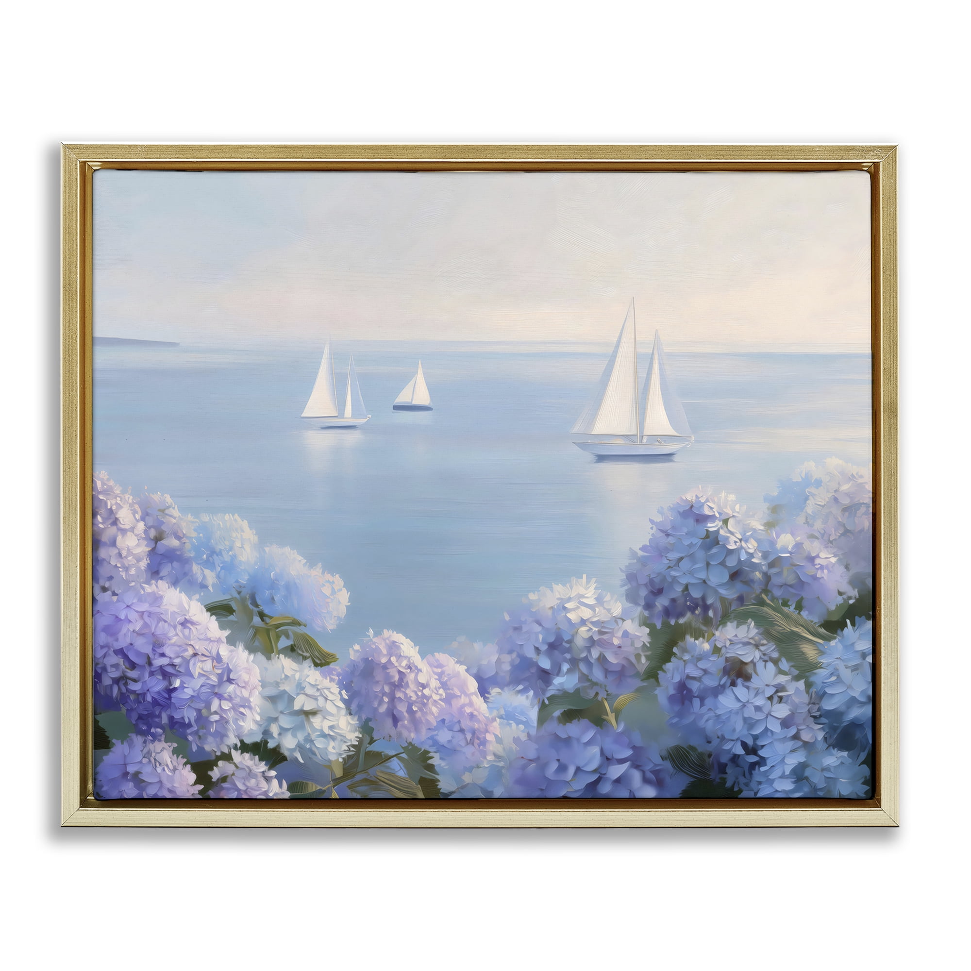 Stupell Industries Sailboats & Hydrangeas at Sea Gold Framed Floater Canvas Wall Art, design by LSR Design Studio