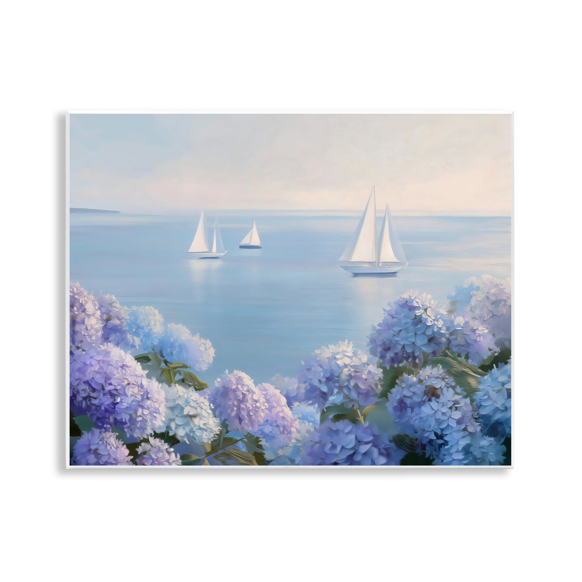 Stupell Industries Sailboats & Hydrangeas at Sea Wall Plaque Art, design by LSR Design Studio