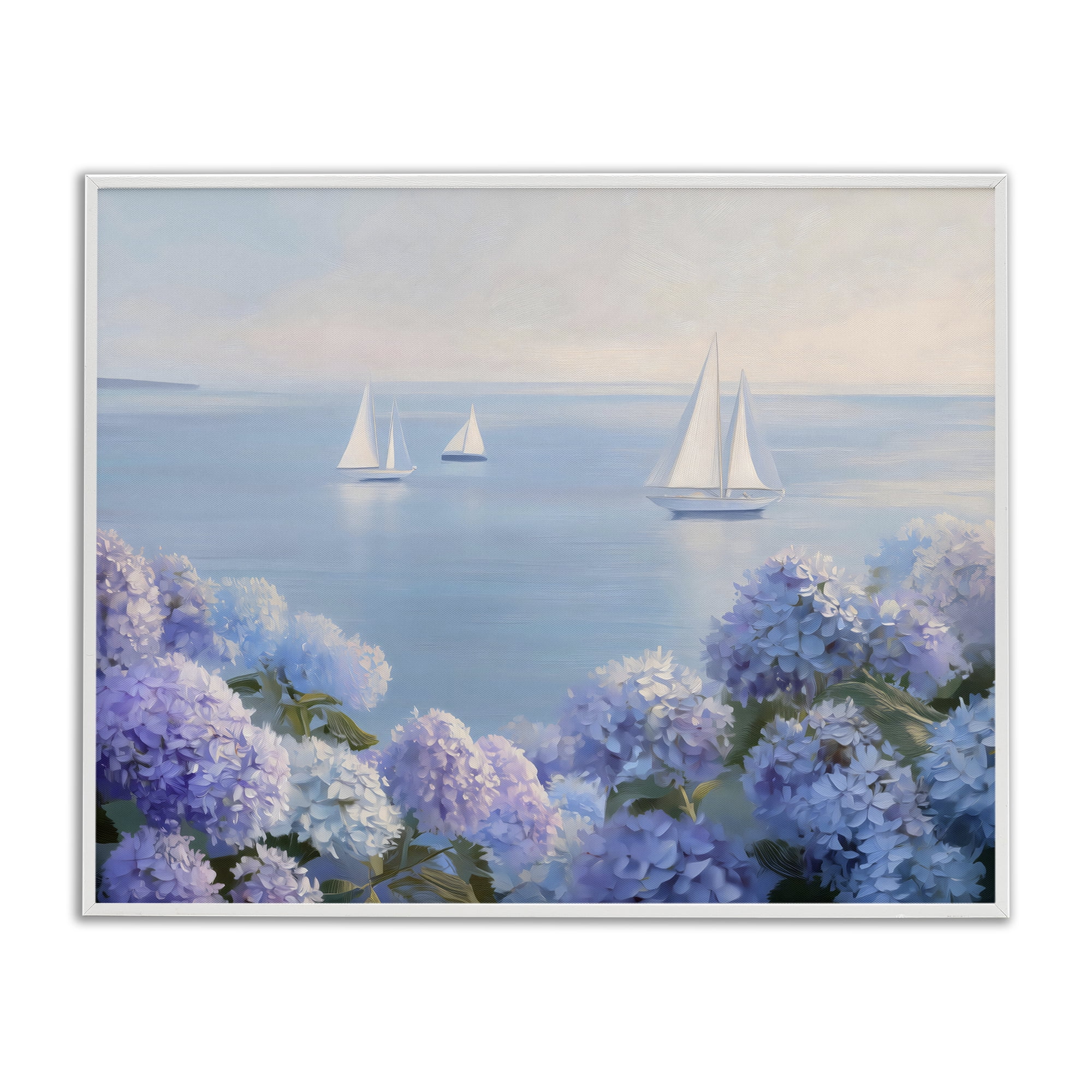 Stupell Industries Sailboats & Hydrangeas at Sea White Framed Giclee Art, design by LSR Design Studio