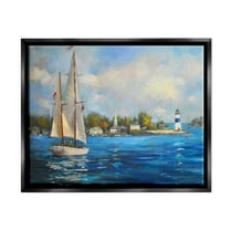 Stupell Industries Sailboats Ocean Landscape Transportation Painting Black Floater Framed Art Print Wall Art, 21 x 17