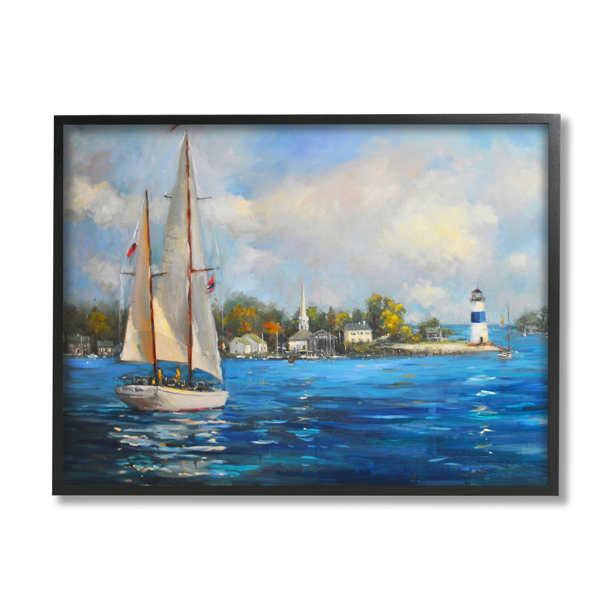 Stupell Industries Sailboats Ocean Landscape Transportation Painting Black Framed Art Print Wall Art, 20 x 16
