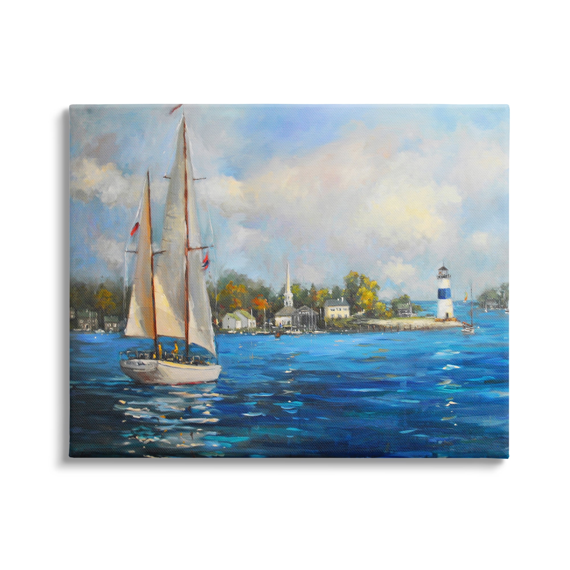 Stupell Industries Sailboats Ocean Landscape Transportation Painting Gallery Wrapped Canvas Print Wall Art, 40 x 30