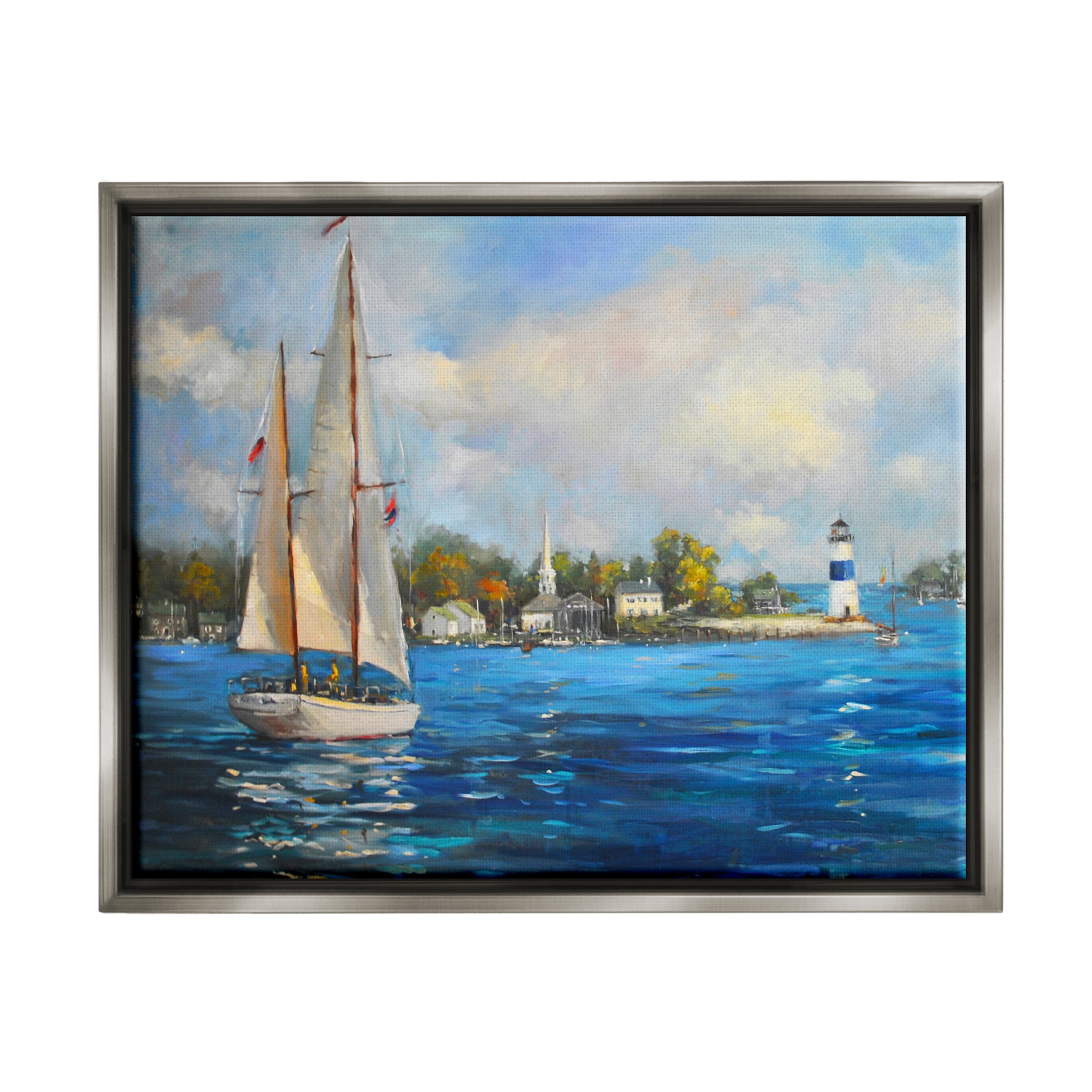Stupell Industries Sailboats Ocean Landscape Transportation Painting Gray Floater Framed Art Print Wall Art, 21 x 17