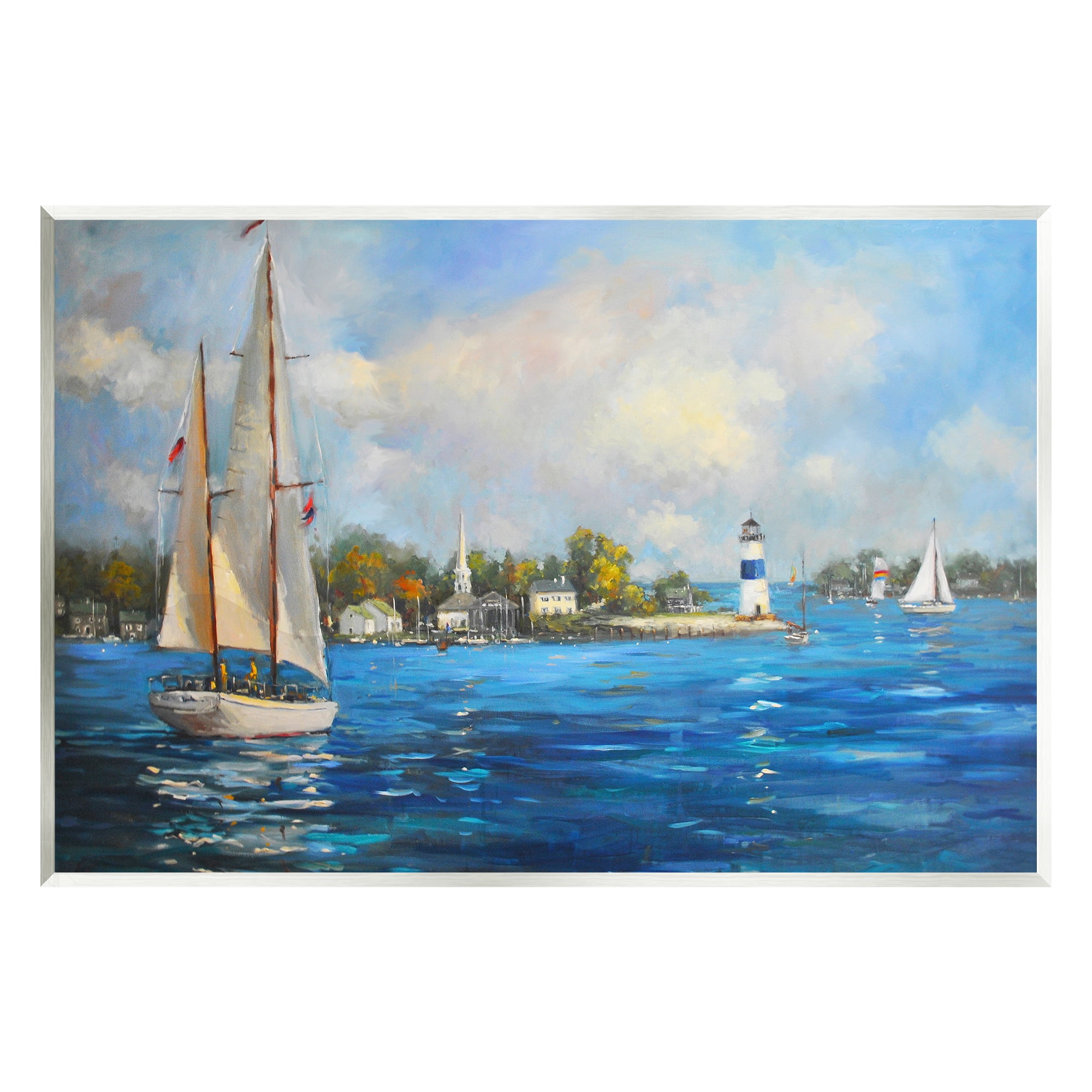 Stupell Industries Sailboats Ocean Landscape Transportation Painting Unframed Art Print Wall Art, 15 x 10