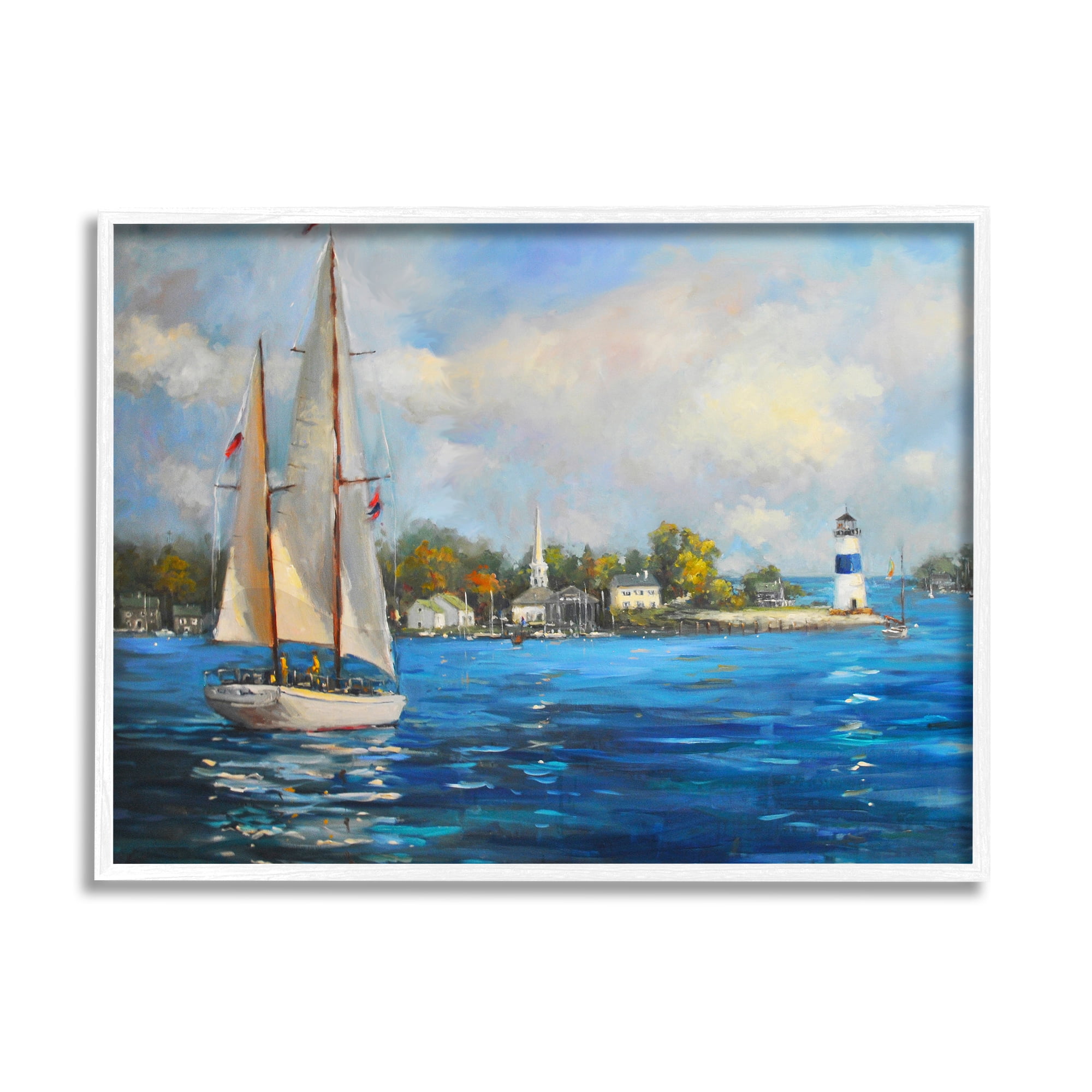 Stupell Industries Sailboats Ocean Landscape Transportation Painting White Framed Art Print Wall Art, 30 x 24