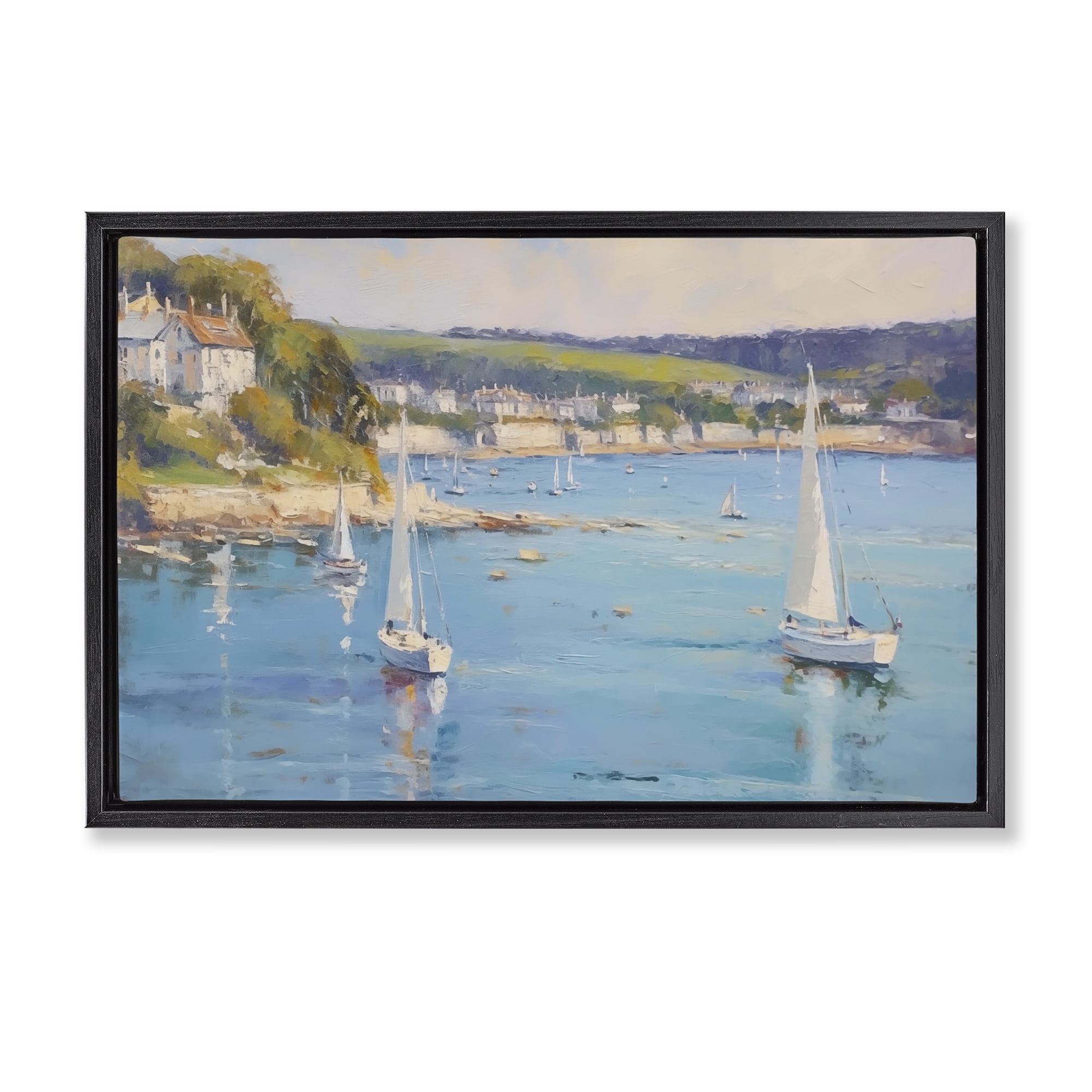 Stupell Industries Sailboats Of The Shore Nautical & Beach Painting Black Floater Framed Canvas Art Print Wall Art, 25 x 17