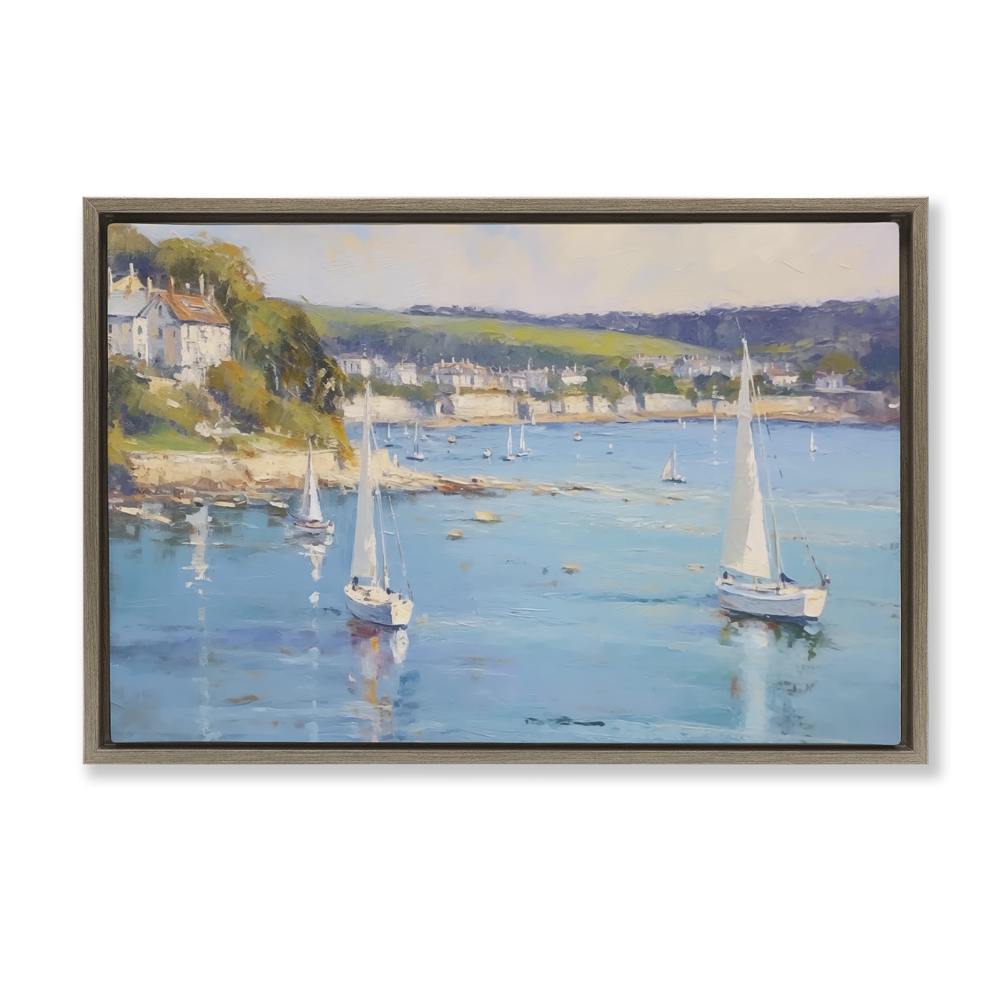 Stupell Industries Sailboats Of The Shore Nautical & Beach Painting Brown Floater Framed Canvas Art Print Wall Art, 25 x 17