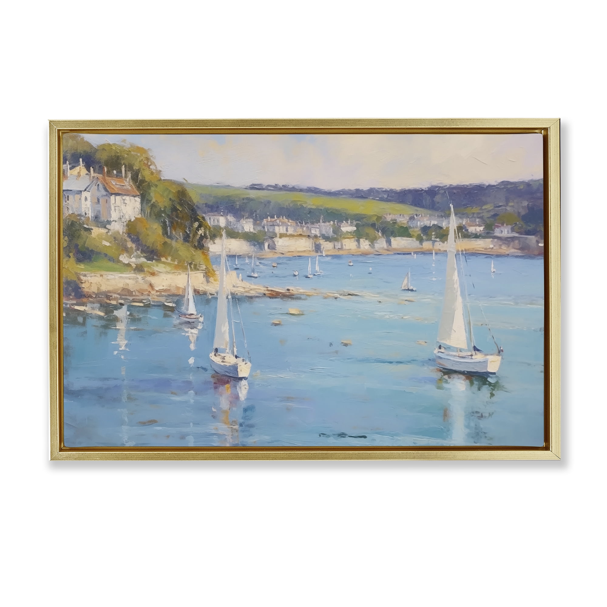 Stupell Industries Sailboats Of The Shore Nautical & Beach Painting Gold Floater Framed Canvas Art Print Wall Art, 25 x 17