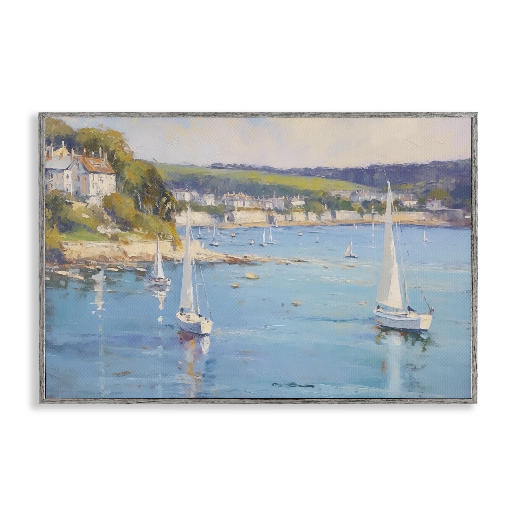 Stupell Industries Sailboats Of The Shore Nautical & Beach Painting Gray Framed Art Print Wall Art, 18 x 12