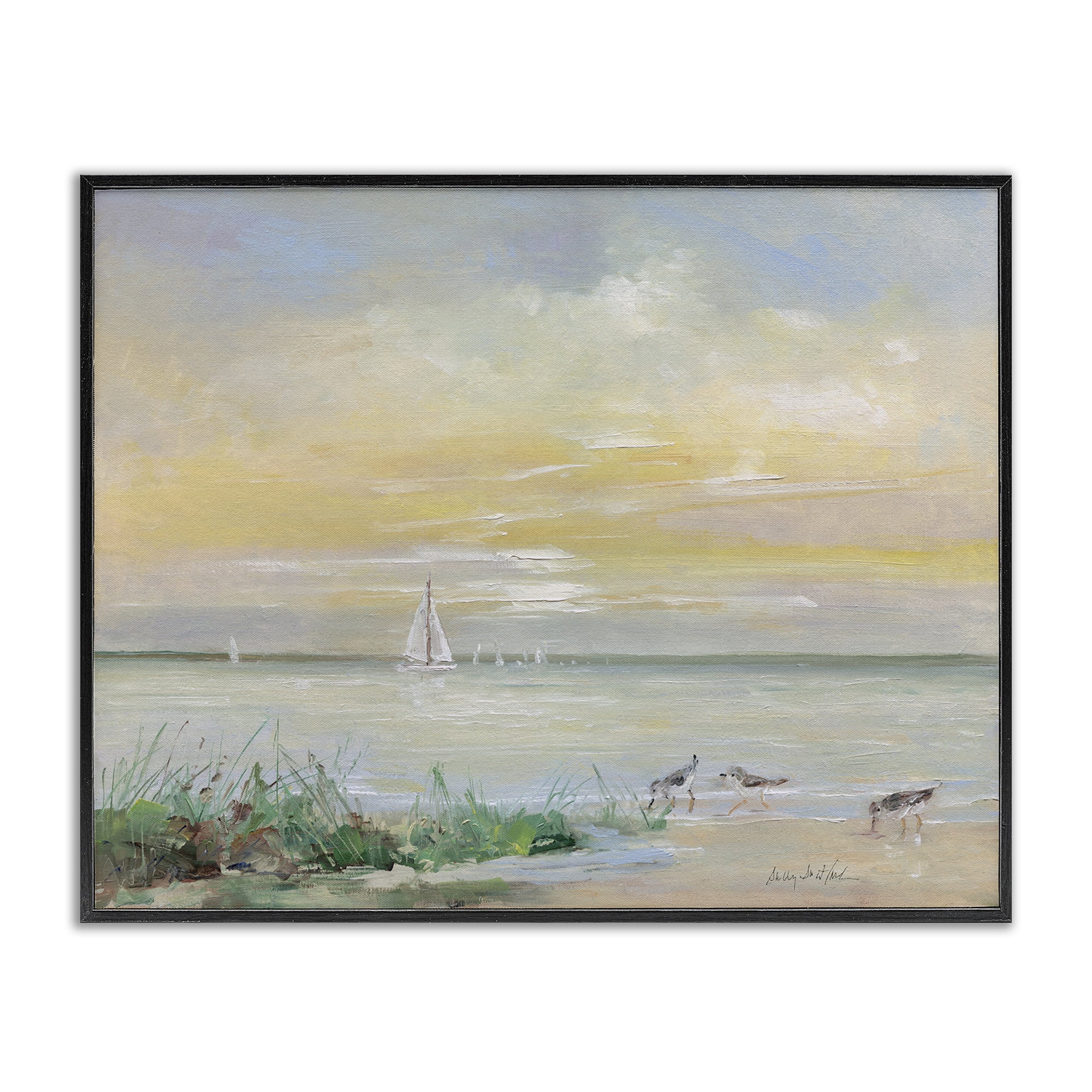 Stupell Industries Sailboats & Sanderlings Shore Black Framed Giclee Art, design by Sally Swatland