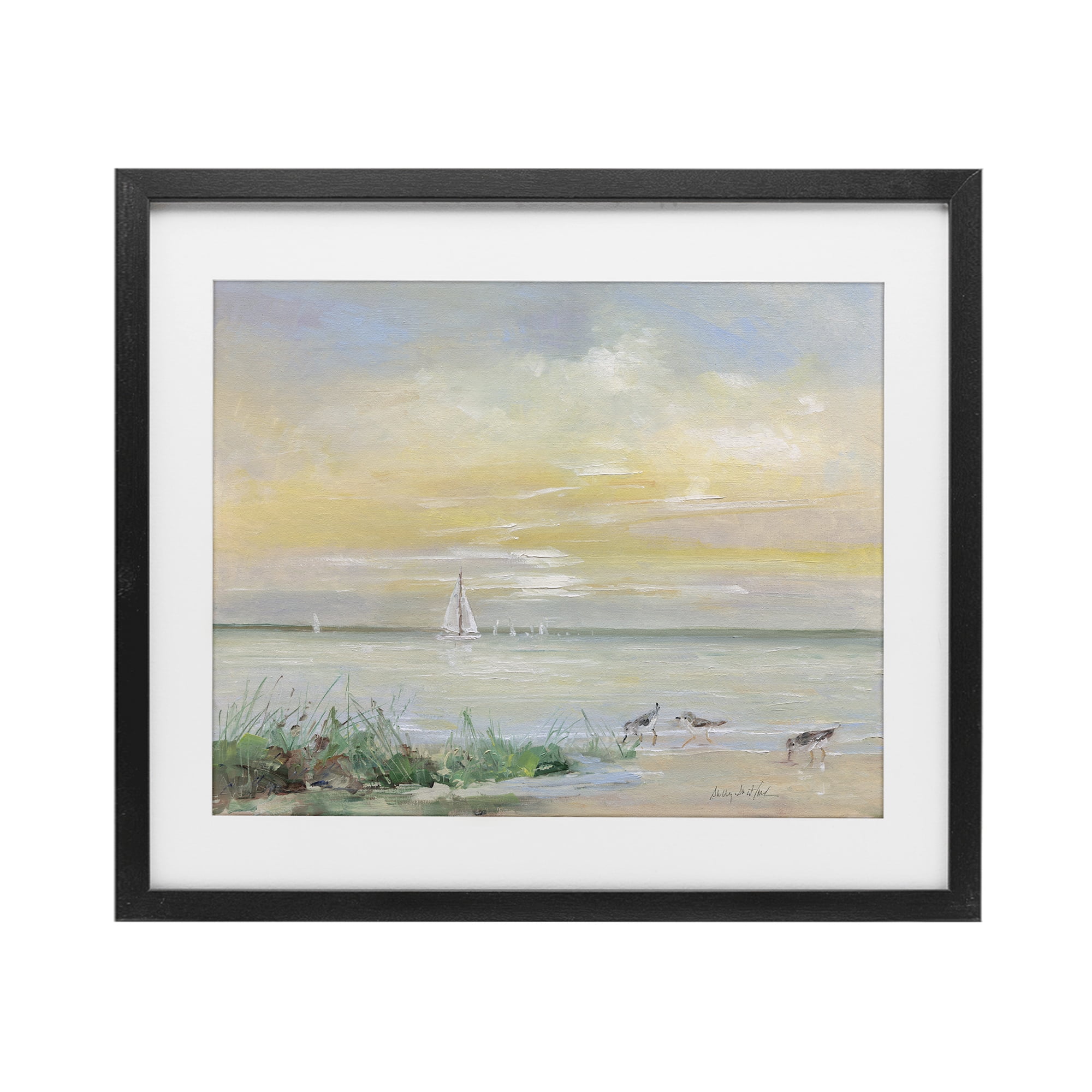 Stupell Industries Sailboats & Sanderlings Shore Black Framed Print Under Glass, design by Sally Swatland