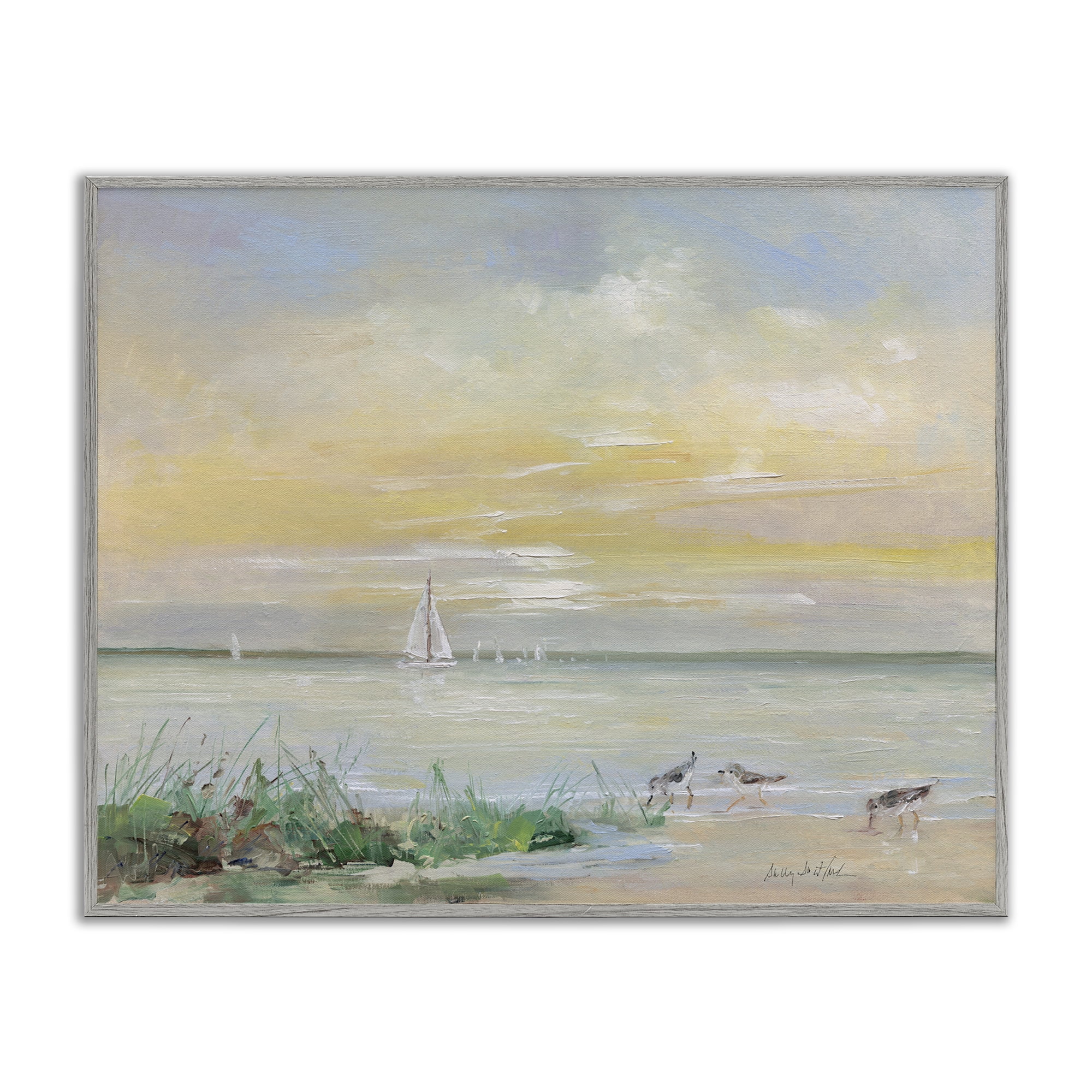Stupell Industries Sailboats & Sanderlings Shore Gray Framed Giclee Art, design by Sally Swatland