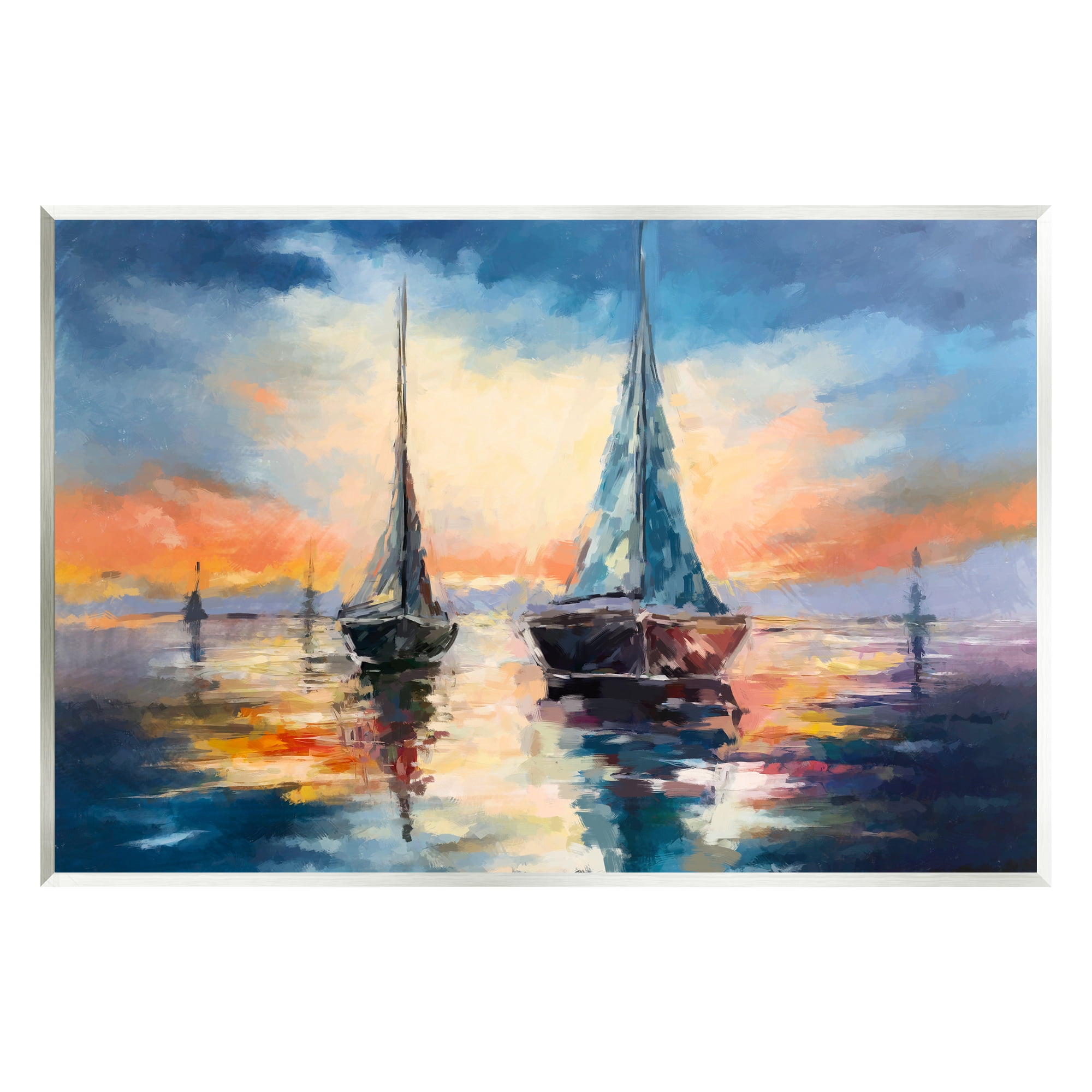 Stupell Industries Sailboats and Ocean Sunset Transportation Painting Unframed Art Print Wall Art, 15 x 10