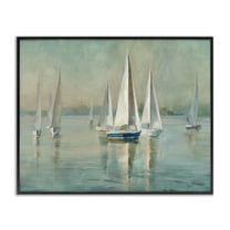 Stupell Industries Sailboats at Sunrise Nautical & Beach Painting Black Framed Art Print Wall Art, 14 x 11